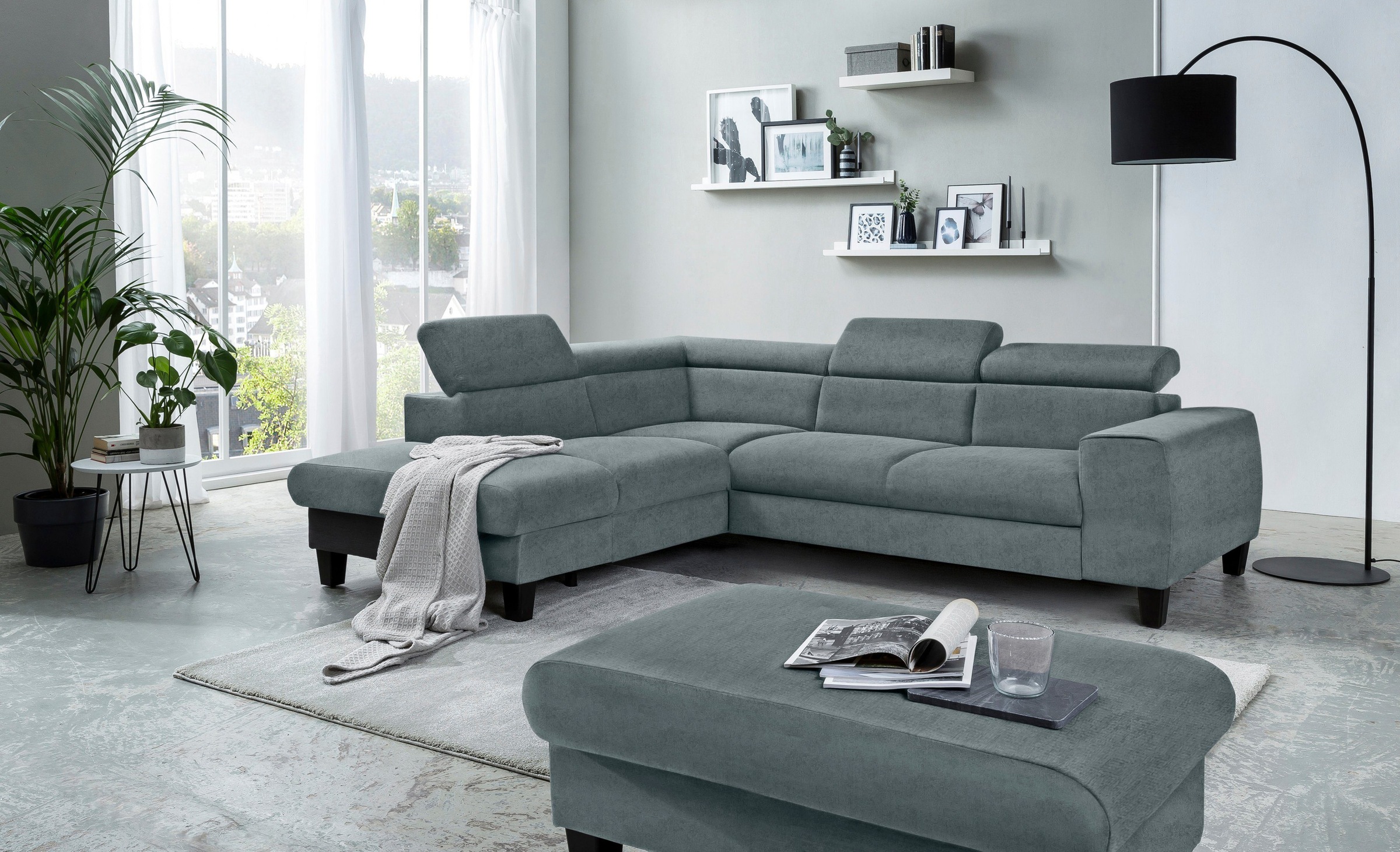 COTTA Polstergarnitur »Morven L-Form«, (Set), Set bestehend aus: Ecksofa mit Kopfteilverstellung & Hocker
