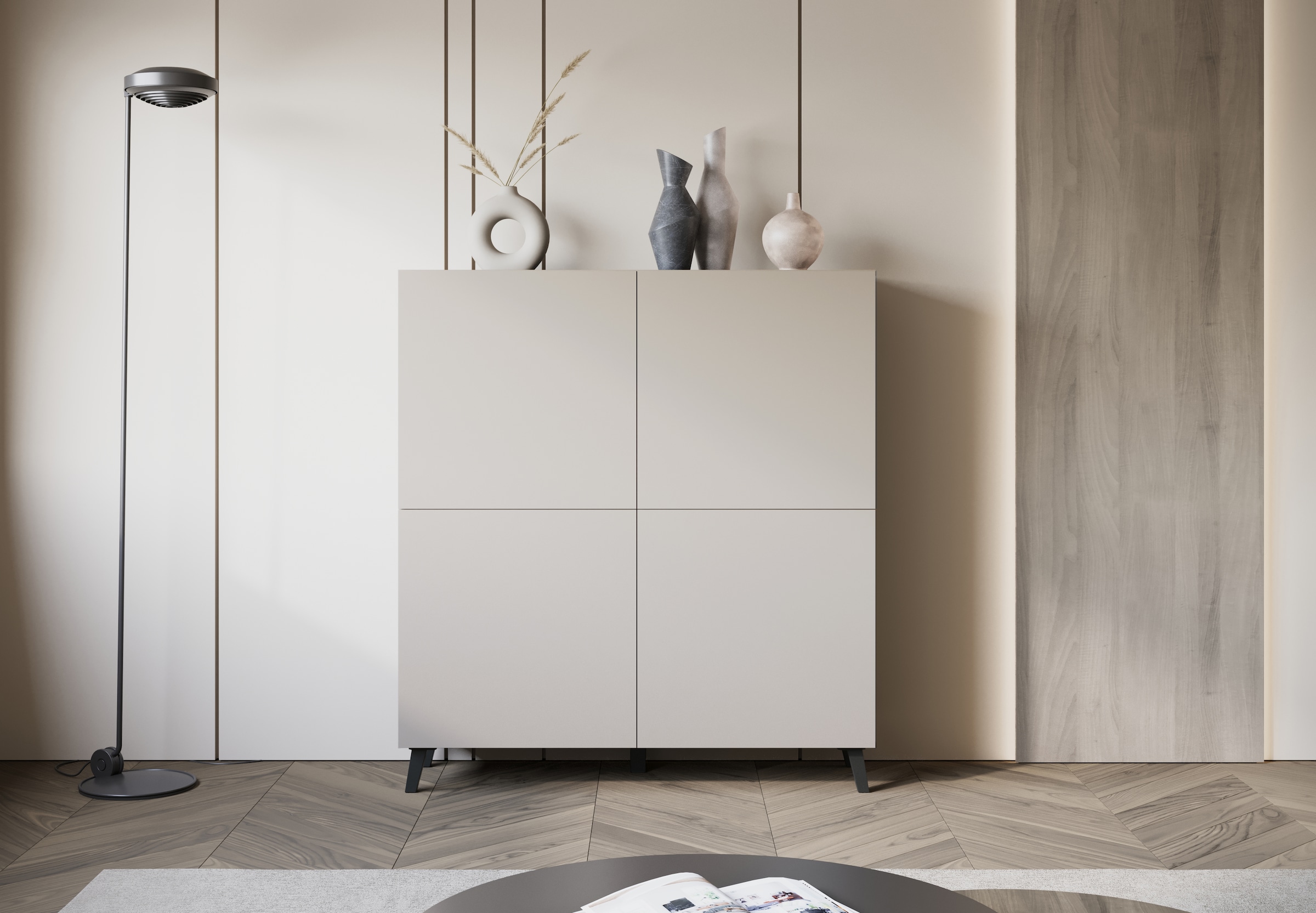 Home affaire Highboard »HIGHBOARD PHUKET II, Stilvolle, grifflose Hochkommode, Breite 120cm« Mit 4 Türen und 8 Fächern und höhenverstellbaren Einlegeböden