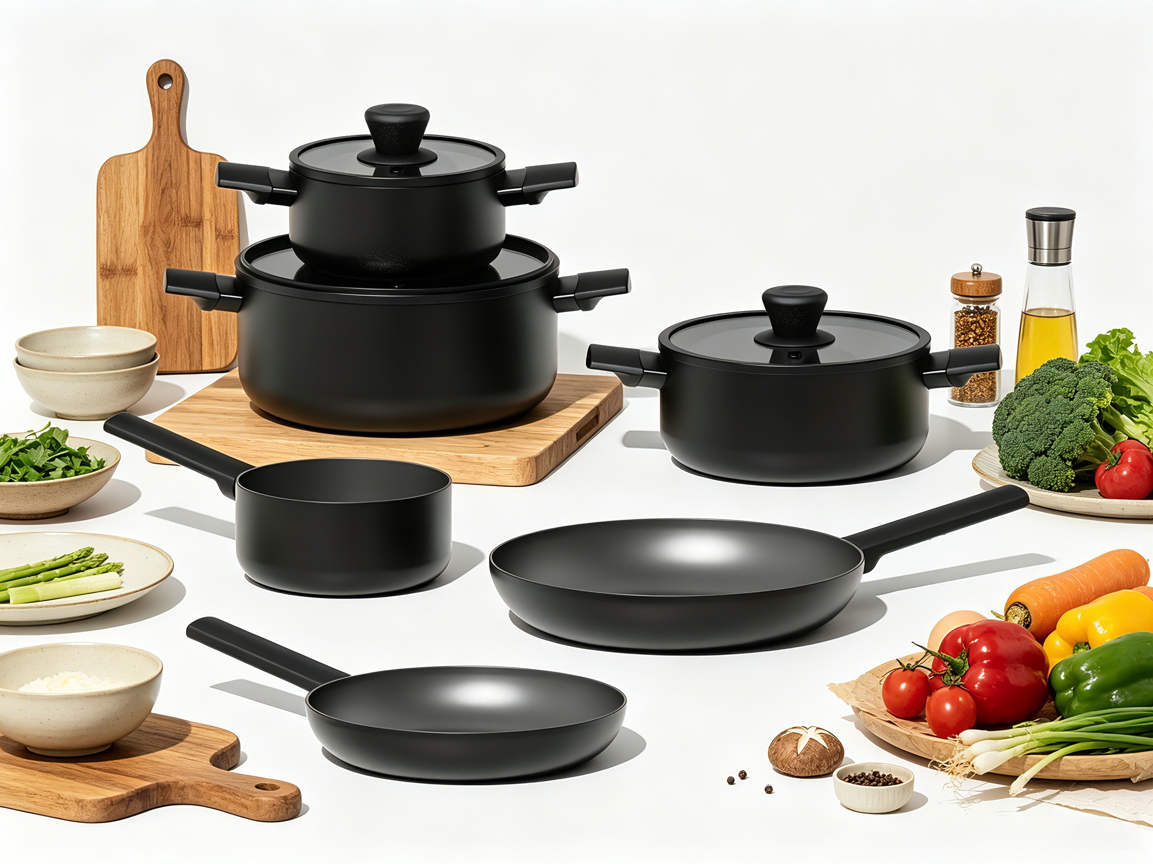 Hanseatic Topf-Set »ALU SCANDI, mit Antihaftbeschichtung« Set, Stielkasserolle 16 cm, Kochtopf 16/20/24 cm, Bratpfanne 24/28 cm, 9 tlg. Aluminium