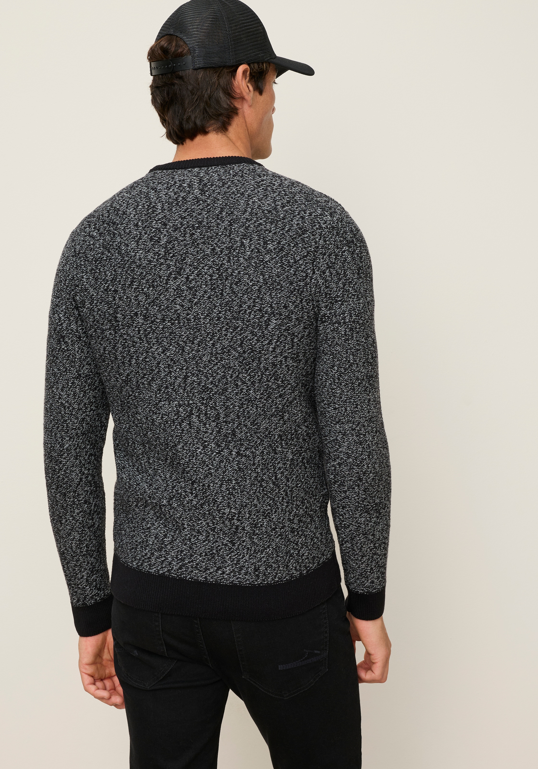 Man's World Rundhalspullover »Neue Kollektion! Highlight Strukturqualität« mit Rippbündchen am Ausschnitt, Strickmaterial, melierte Optik