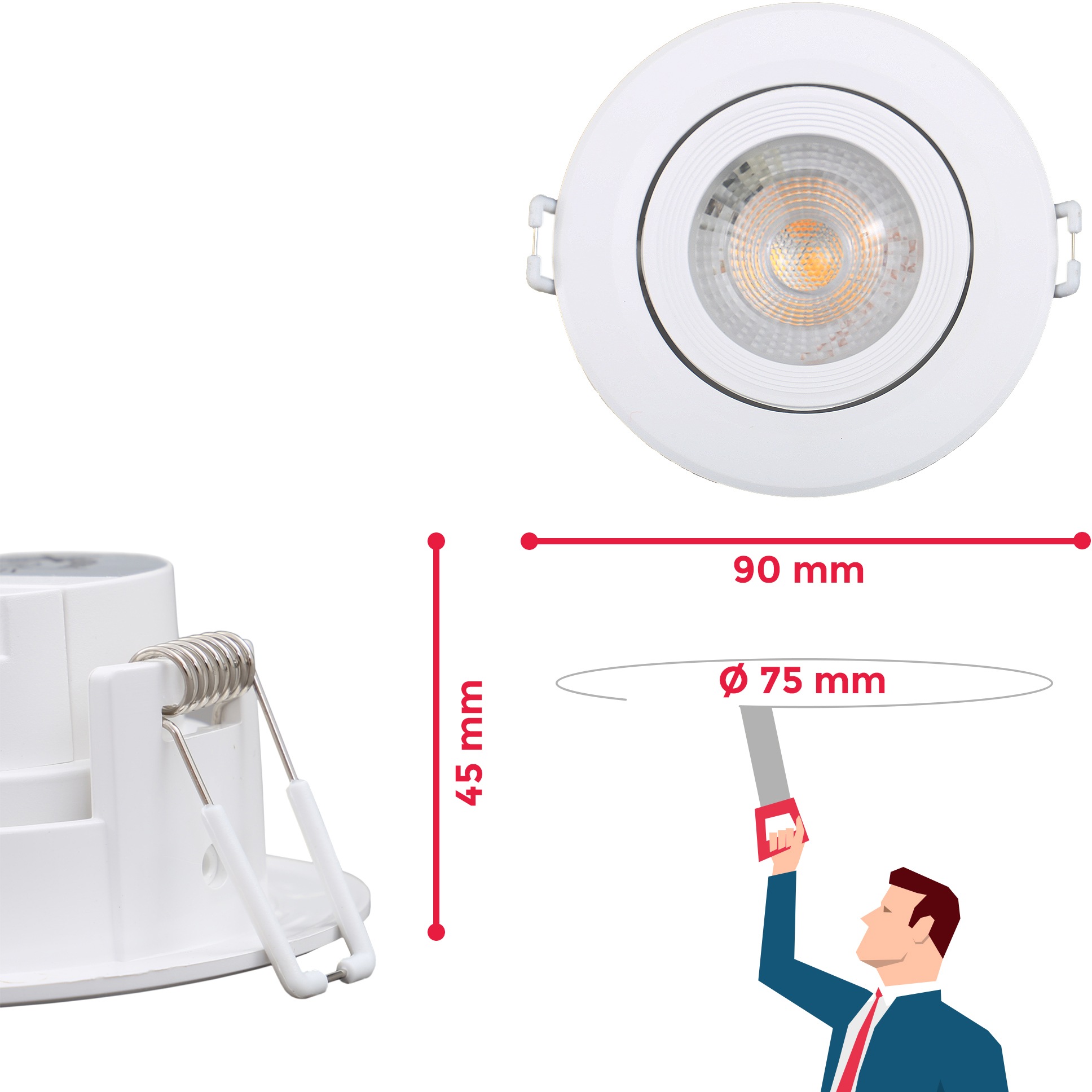 B.K.Licht LED Einbauleuchte, 5 flammig, Leuchtmittel LED-Board | LED fest integriert, Einbaustrahler, 230V, Einbauspots, Lampen, ultra-flach, 5er Set