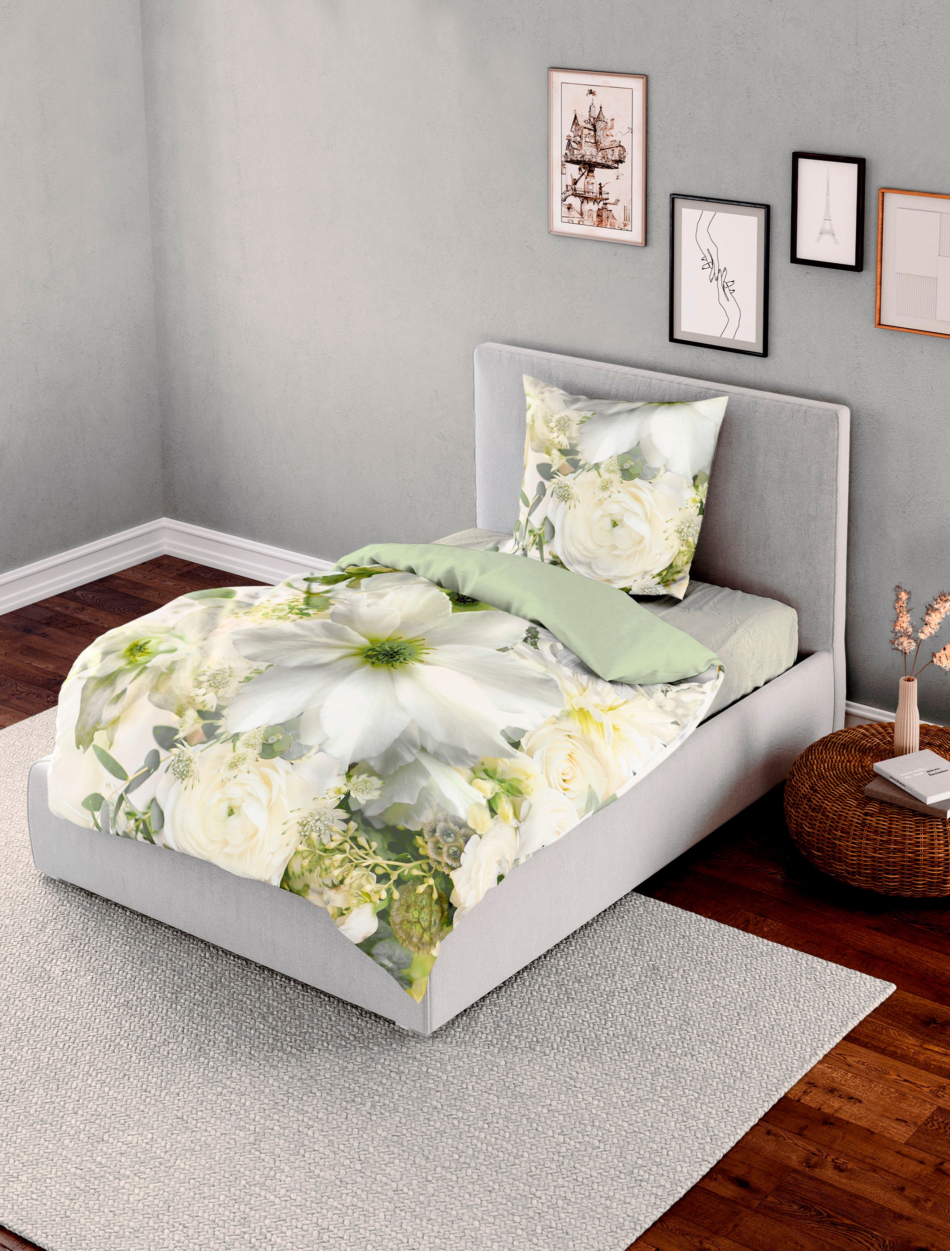 BIERBAUM Wendebettwäsche »Green Flower« 2 Stk. tlg. Mako-Satin, 100 % Baumw günstig online kaufen