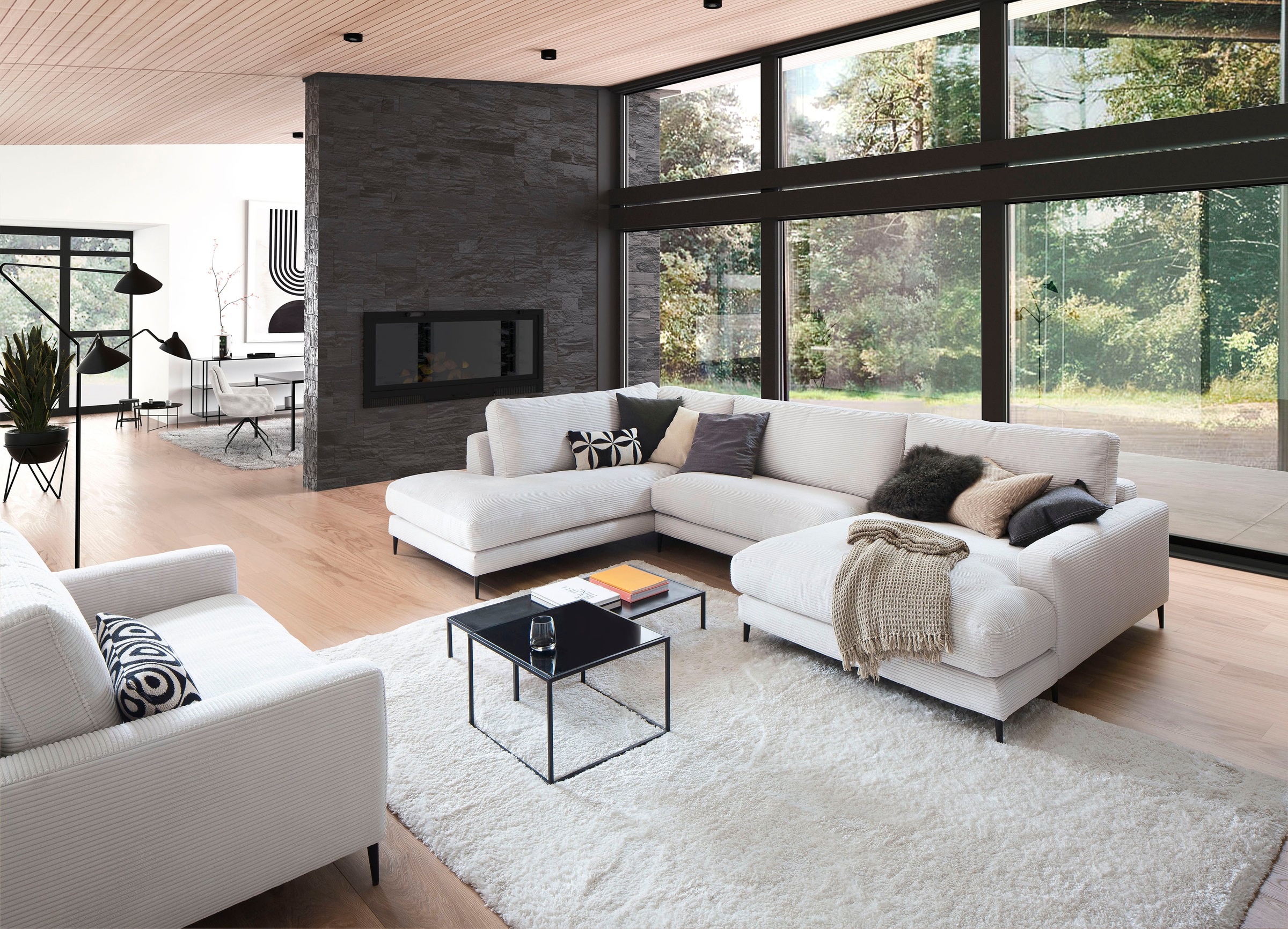 INOSIGN Wohnlandschaft »Downtown XXL B/T/H: 341/223/84 cm Loungemöbel zum Relaxen«, weicher Sitzkomfort, Cord-Bezug, weicher Sitzkomfort U-Form