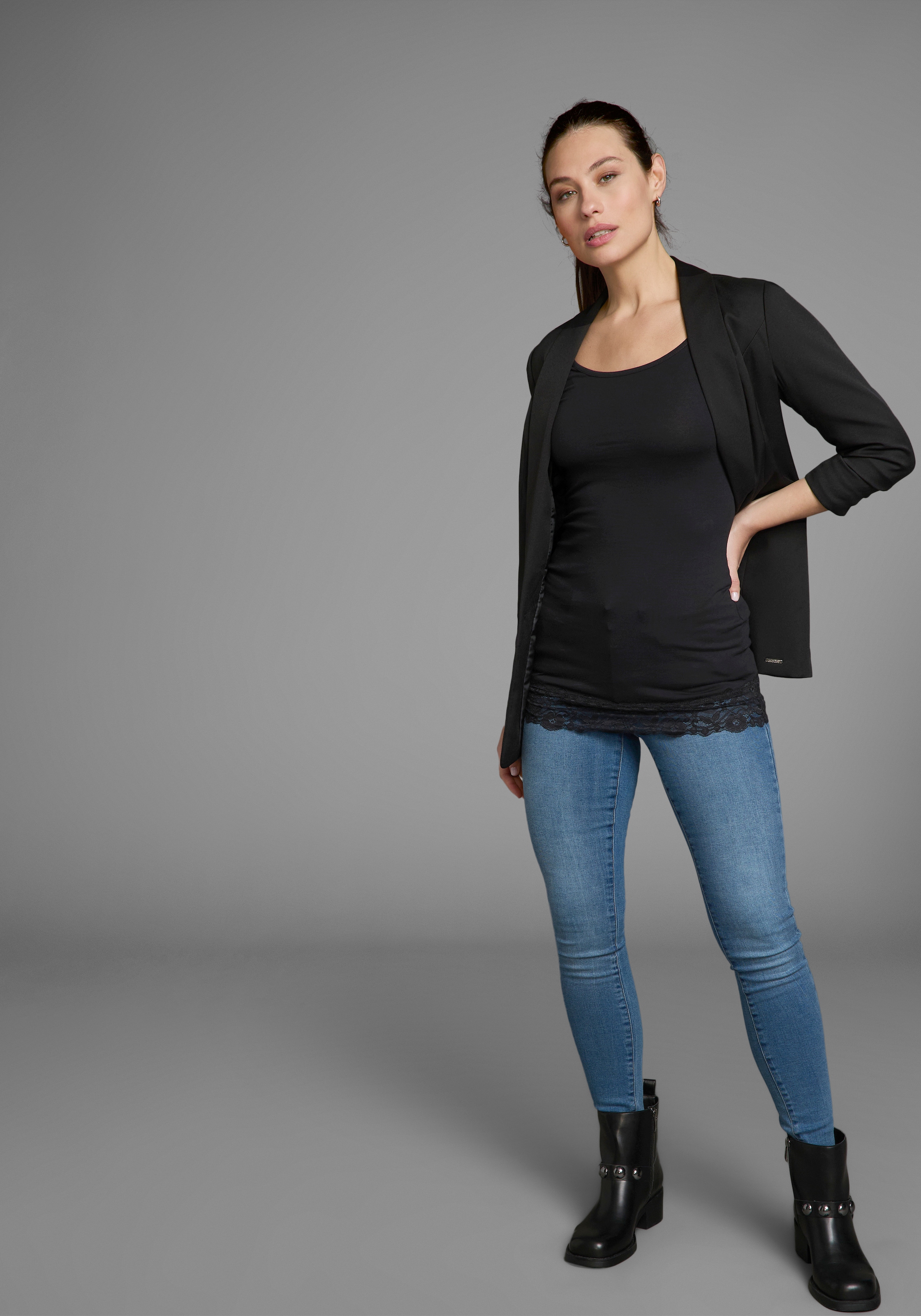 AJC Longshirt Langarm,  figurbetonter Schnitt,  unifarben,  Rundhalsausschnitt