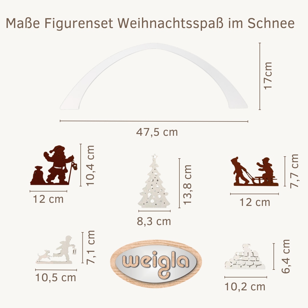 Weigla Dekofigur »Figurenset "Weihnachtsspaß im Schnee" für WEIGLA Dekosockel, aus Holz« Erzgebirge garantiert, Deko für Weihnachten und das ganze Jahr