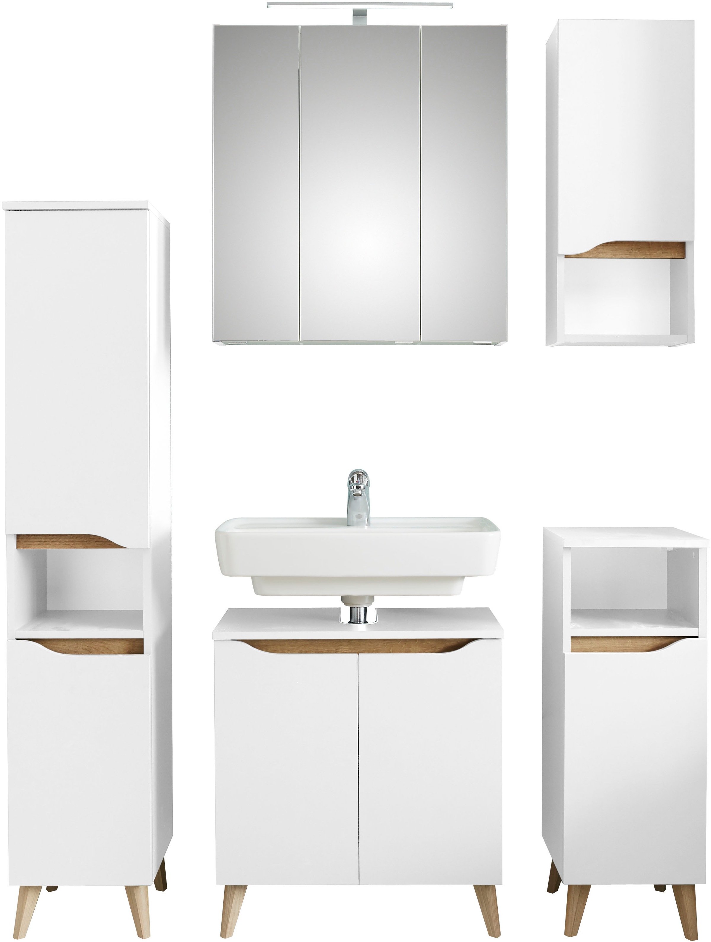 Saphir Badmöbel-Set »Quickset 5-teilig, Waschbeckenunterschrank mit LED-Spi günstig online kaufen