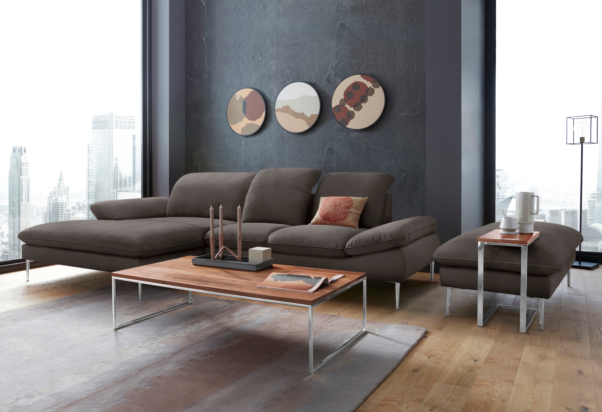 W.SCHILLIG Ecksofa »enjoy&MORE, Designsofa, elegant und bequem, L-Form«, mit Sitztiefenverstellung, Füße Chrom glänzend, Breite 310 cm