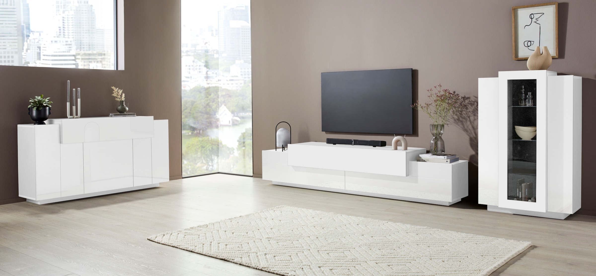 INOSIGN Sideboard »Coro, Kommode, Schrank, Kredenz, grifflos mit Einlegeböden«, mit 1 klappe, 3 Türen, Doppeltiefe B/T/H 160x45x85,6cm