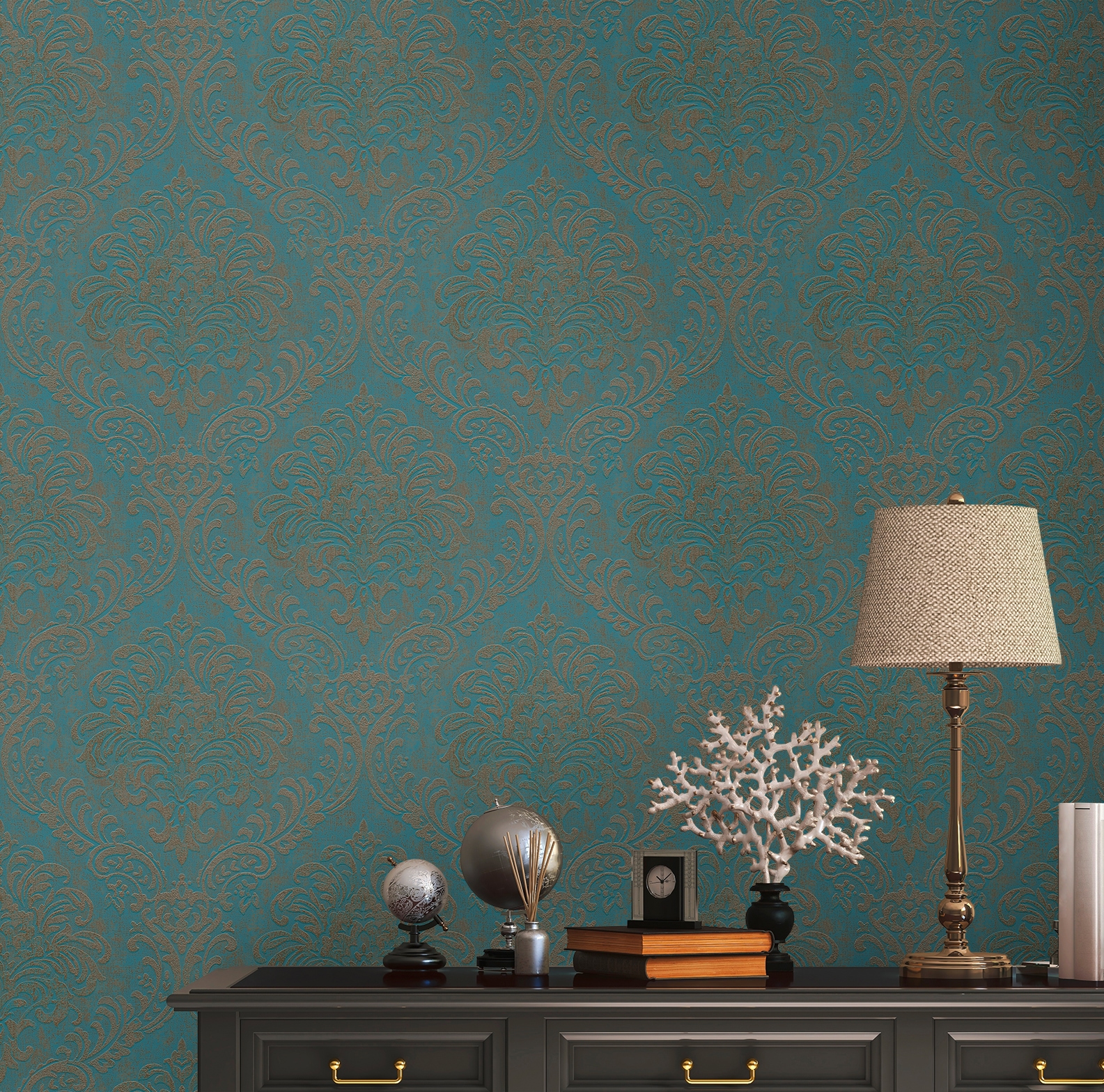 living walls Vliestapete »Metropolitan Stories. Travel Styles. Ornament-Tapete«, metallic-Metall-Effekte-gemustert, Tapete Klassisch Elegant Barock Vintage-Optik Shabby Chic Tapeten Flur