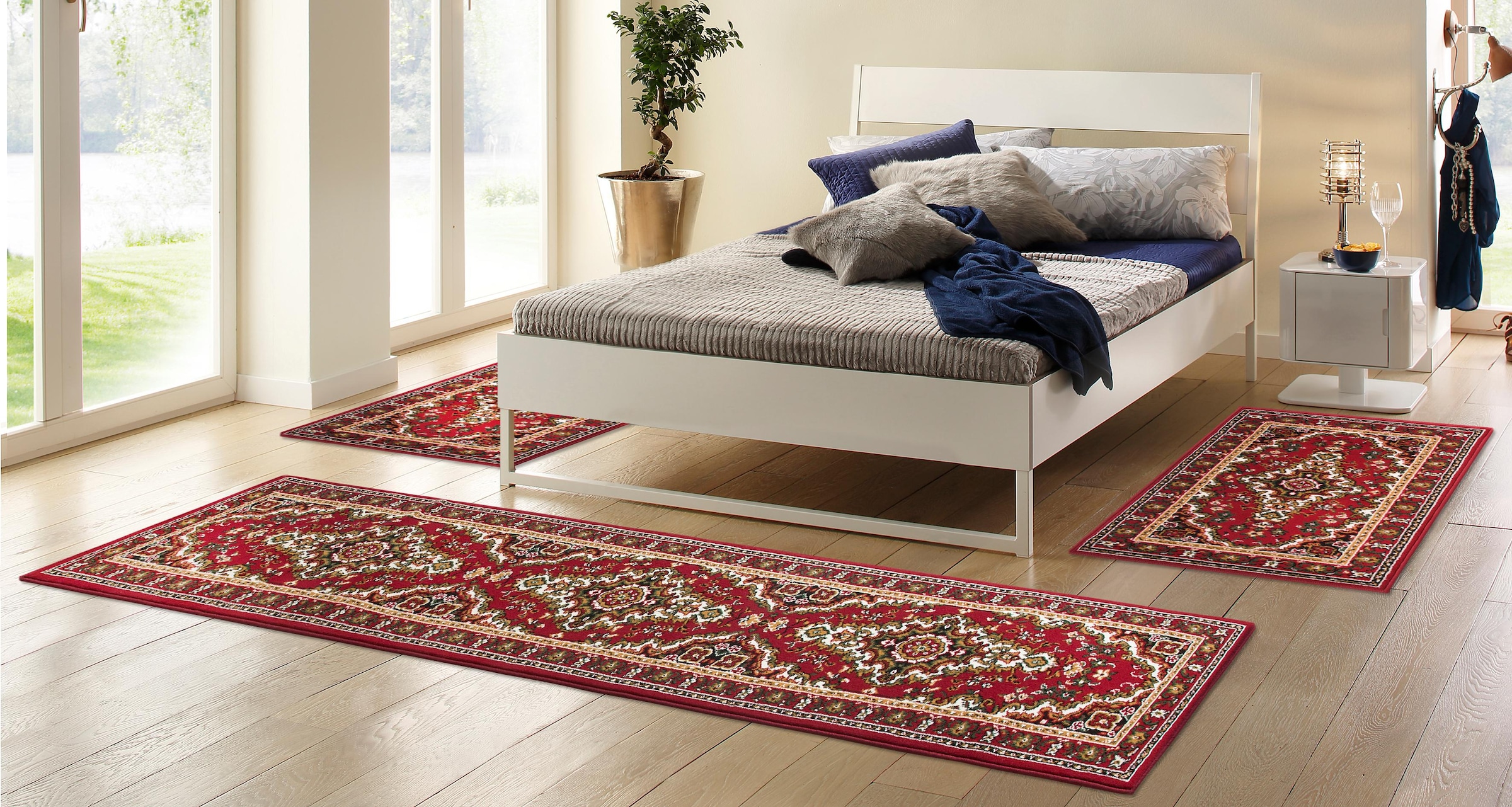 my home Bettumrandung »Oriental, Made in Belgium«, (3 tlg.), Läufer-Set, Kurzflor, Orient-Optik, mit Bordüre, pflegeleicht, elegant