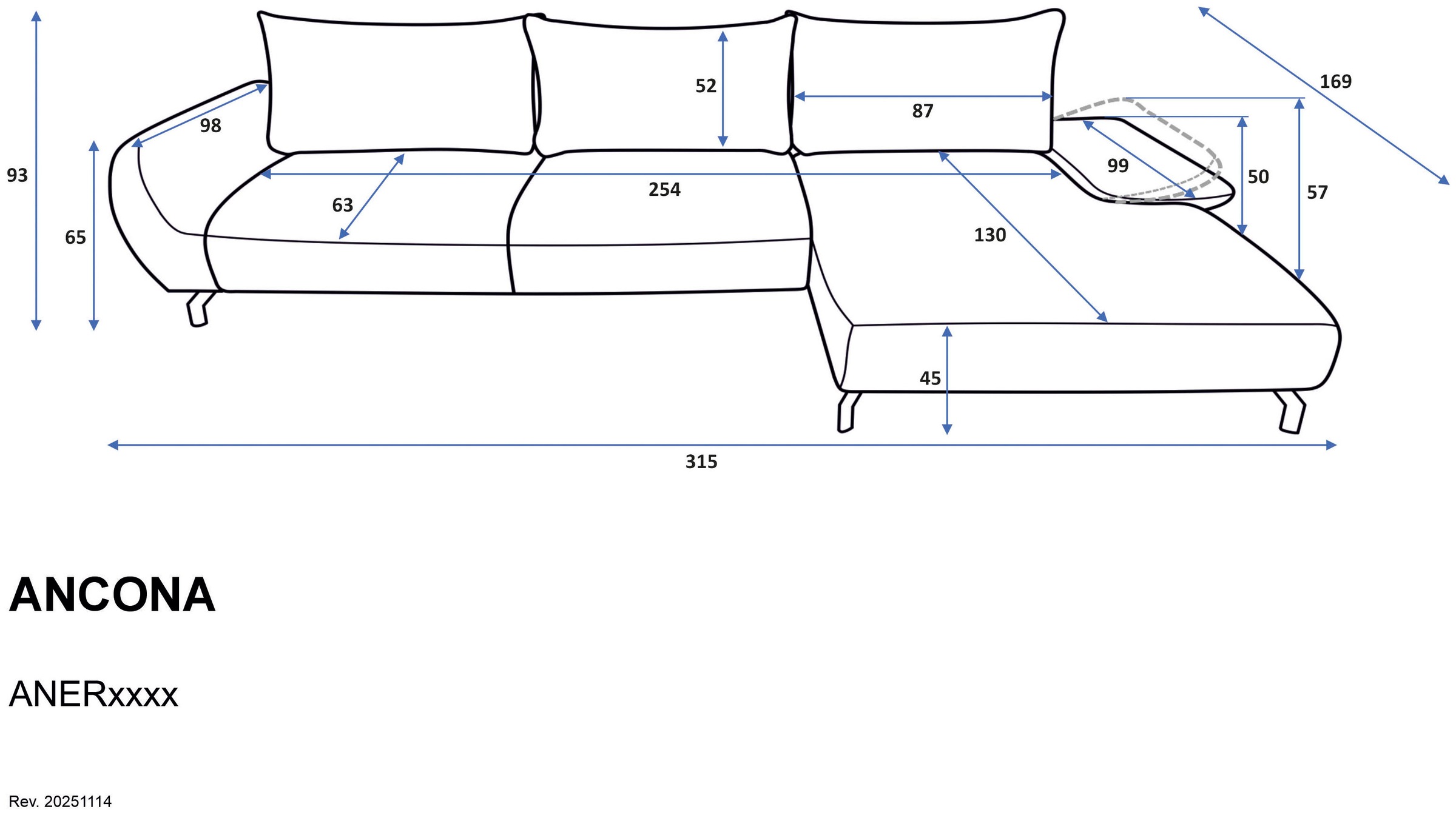 OTTO home Ecksofa »KELLIE, L-Form, 315 cm, verstellbare Armlehne, Metallfüße,« wahlweise Recamiere links o. rechts, Chenille-Stoff, hoher Sitzkomfort