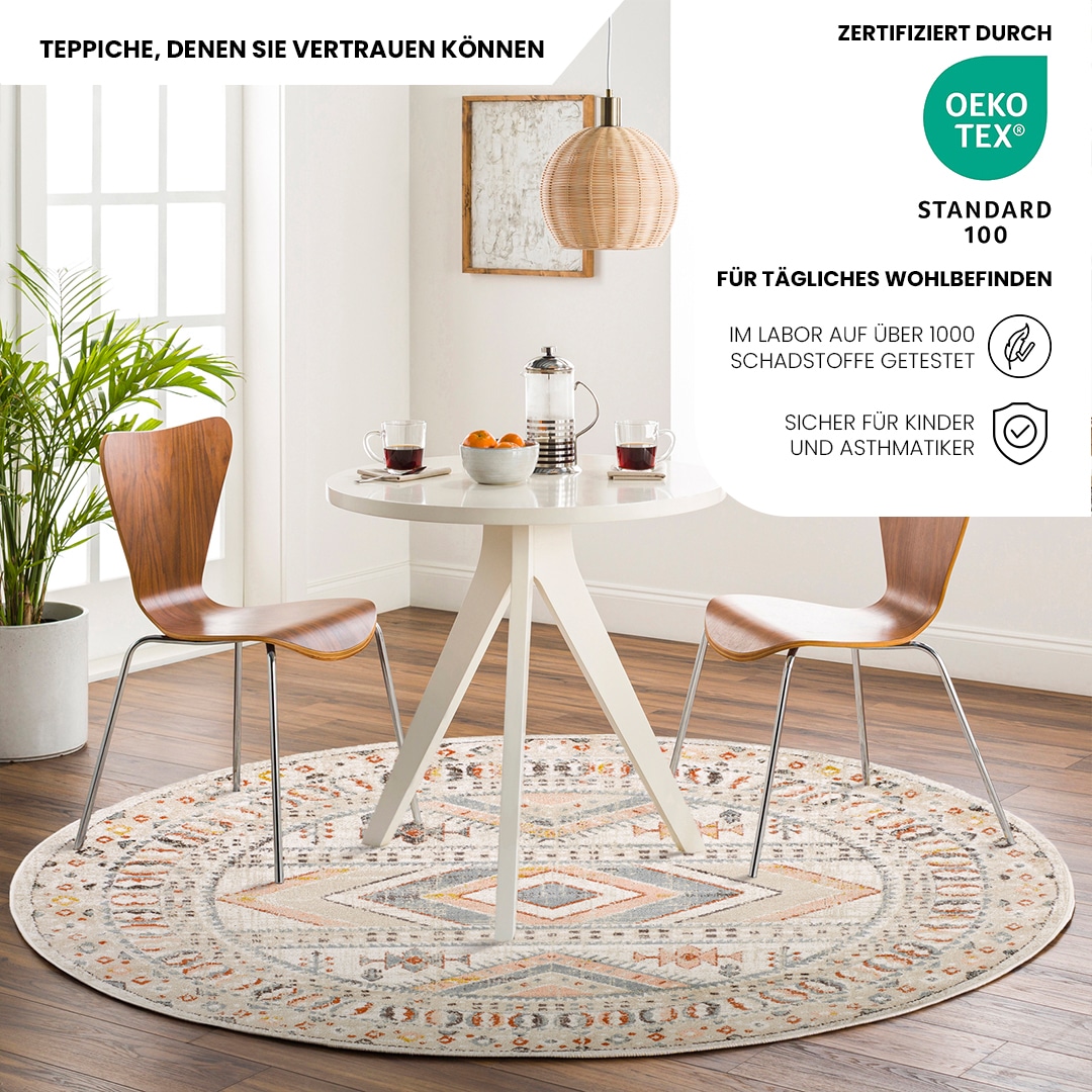 Livabliss Teppich »DUBLIN«, rund, 13 mm Höhe, Skandinavischer Teppich, Kurzflor Boho-Wohnzimmerteppich, Läufer