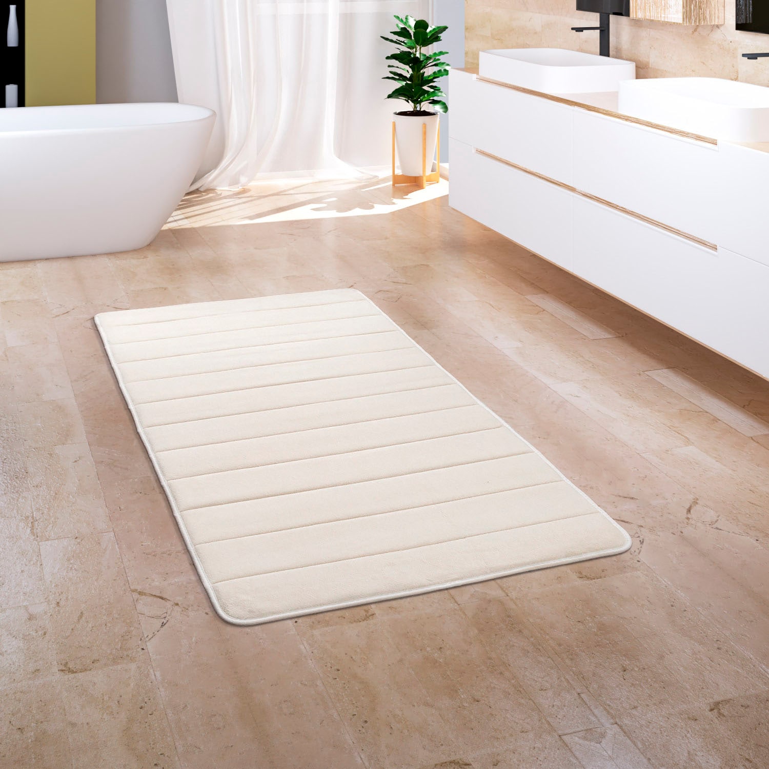 Paco Home Badematte »Corby 252, Memory-Schaum Effekt«, rutschhemmend beschichtet, fußbodenheizungsgeeignet, Badteppich, Uni Farben, gestreift, Hoch-Tief Effekt