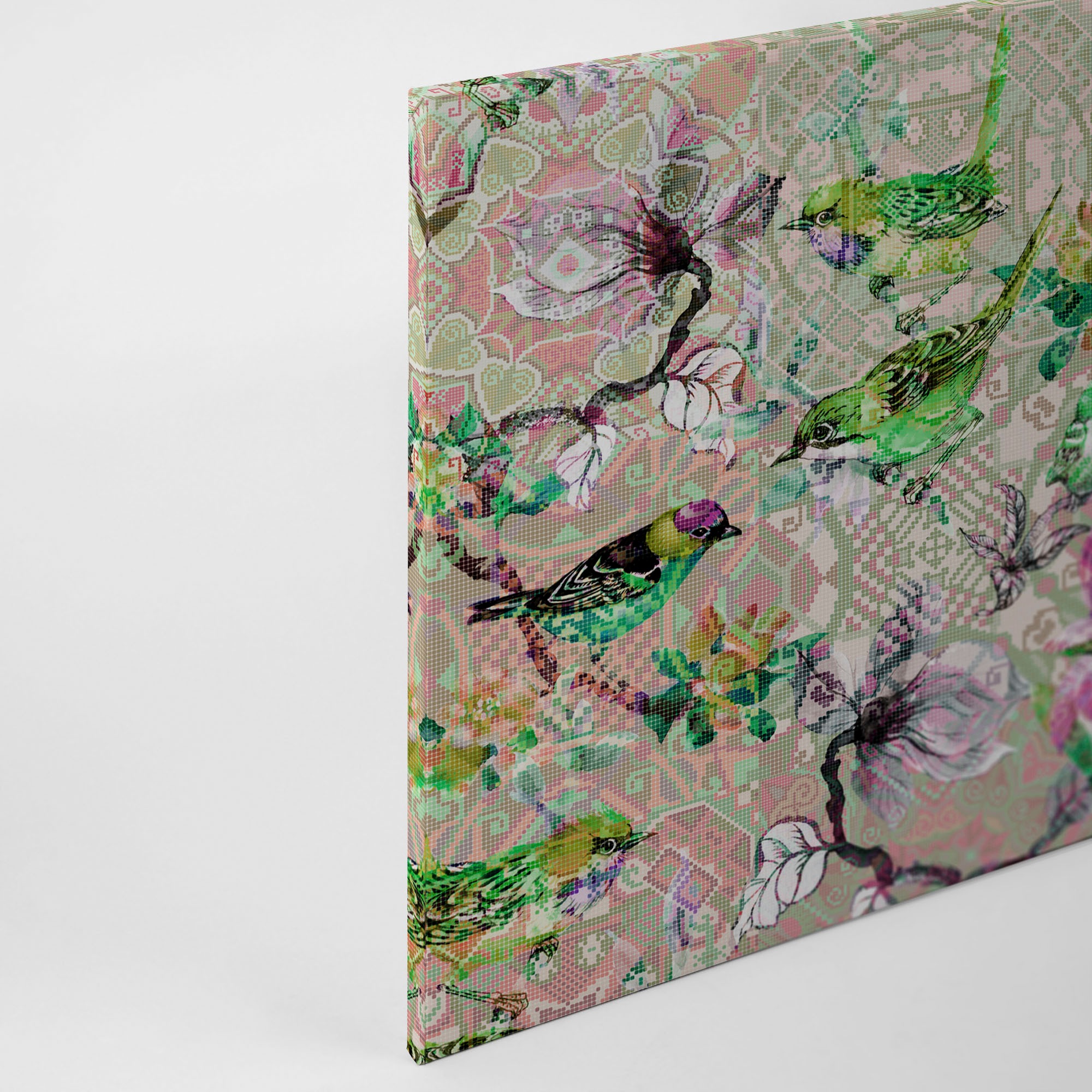 A.S. Création Leinwandbild »mosaic birds«, Kunst-Vögel-Kinder, (1 St.), Mosaik Keilrahmen Floral Blumen Vögel Leinwand-Bild Wohnzimmer modern
