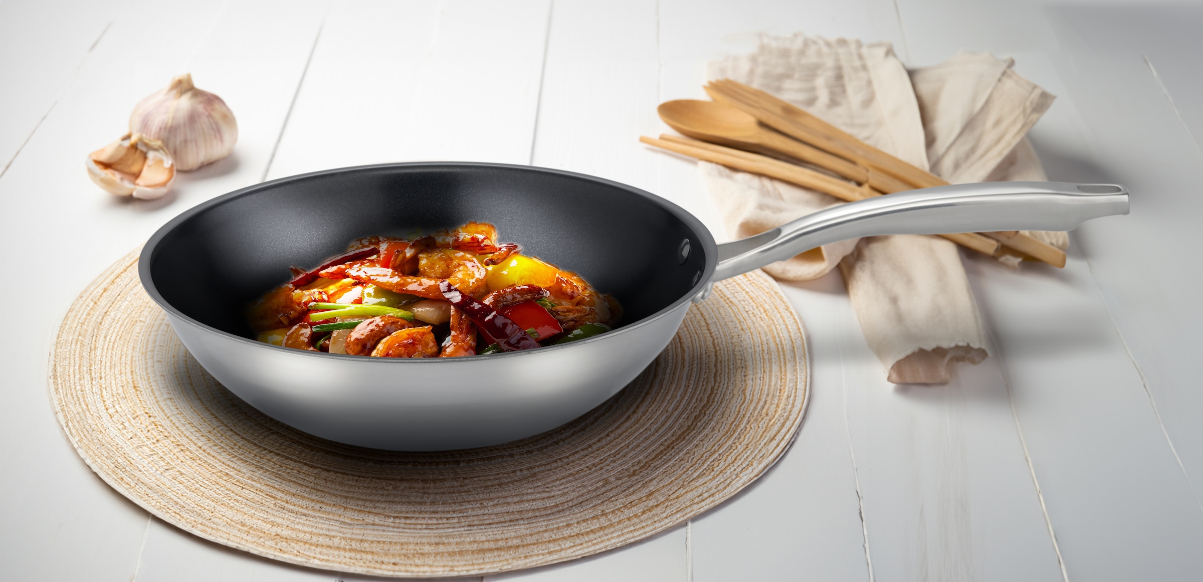 Hanseatic Wok »hanseatic«, Edelstahl, aus Dreischicht-Material mit Antihaft-Versiegelung, ø 28 cm, Induktion