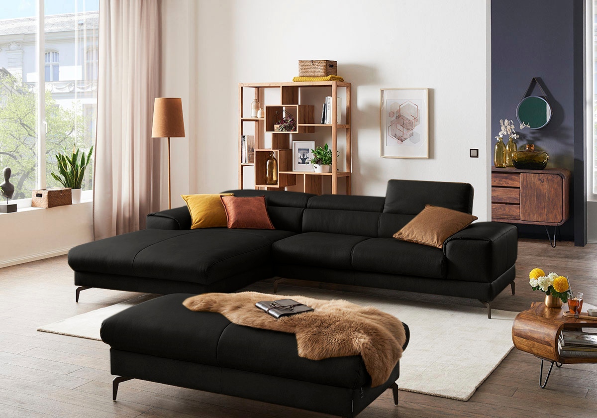 W.SCHILLIG Ecksofa »piedroo, Designsofa mit tollem Sitzkomfort, elegant und bequem, L-Form«, Kopfteilverstellung, wahlweise mit Sitztiefenverstellung, Breite 303cm