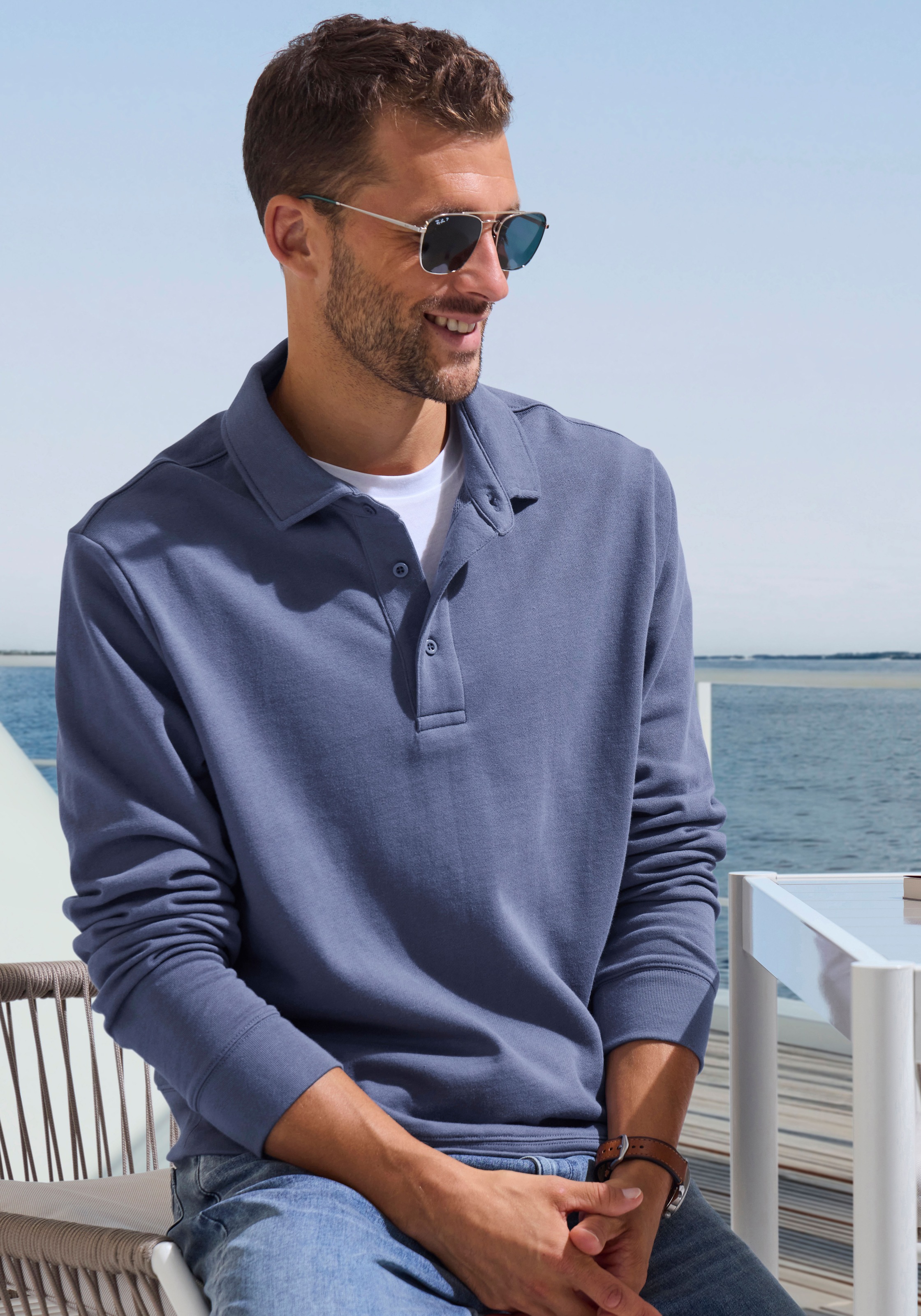 John Devin Sweatshirt, Langarm, Pullover mit Polokragen, Baumwolle