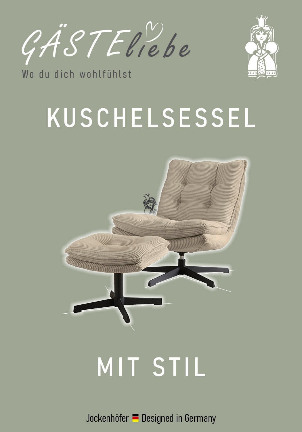 Jockenhöfer Gruppe Relaxsessel »Kasper, B: 76 cm, Sitzhöhe: 47 cm« Set: mit Hocker, 360° Drehfunktion, Cord