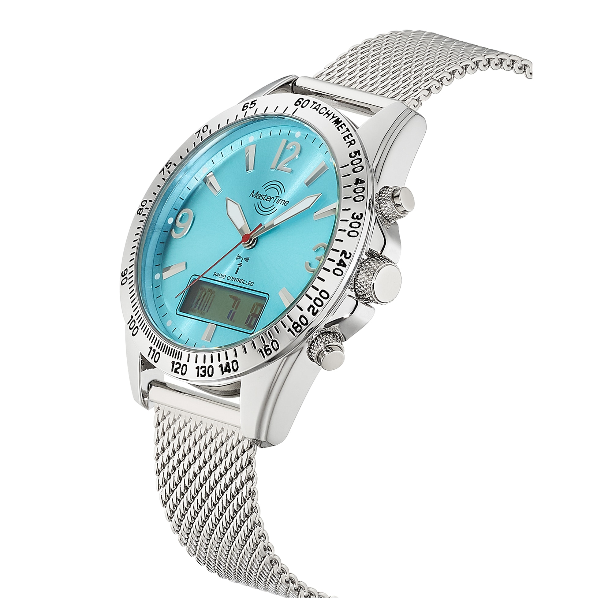MASTER TIME Funkchronograph »Sporty«, Quarzuhr, Armbanduhr, Herrenuhr, Edelstahlarmband, analog, digital