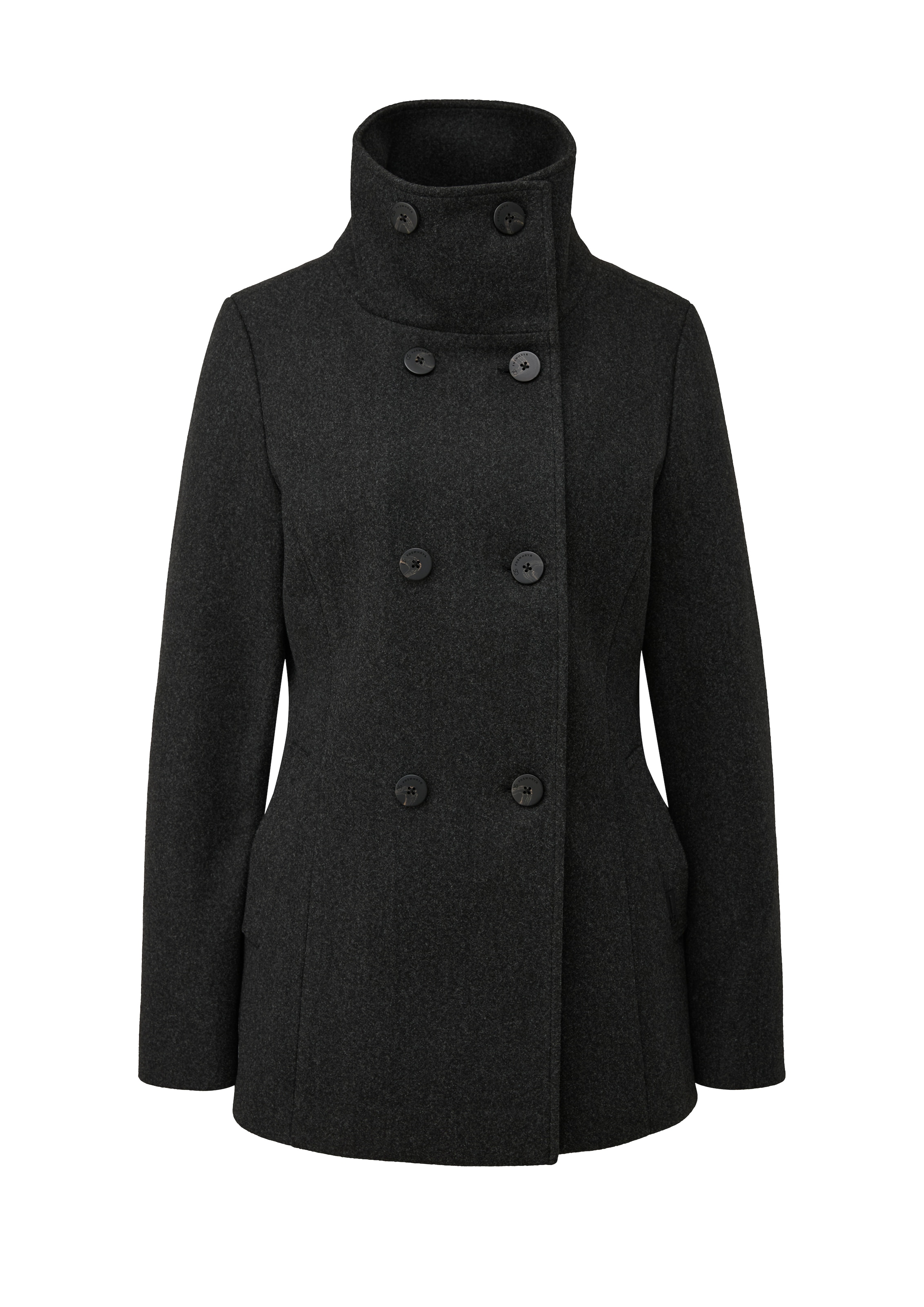 QS Langjacke ohne Kapuze Winterjacke in Woll-Optik mit doppelter Knopfleiste