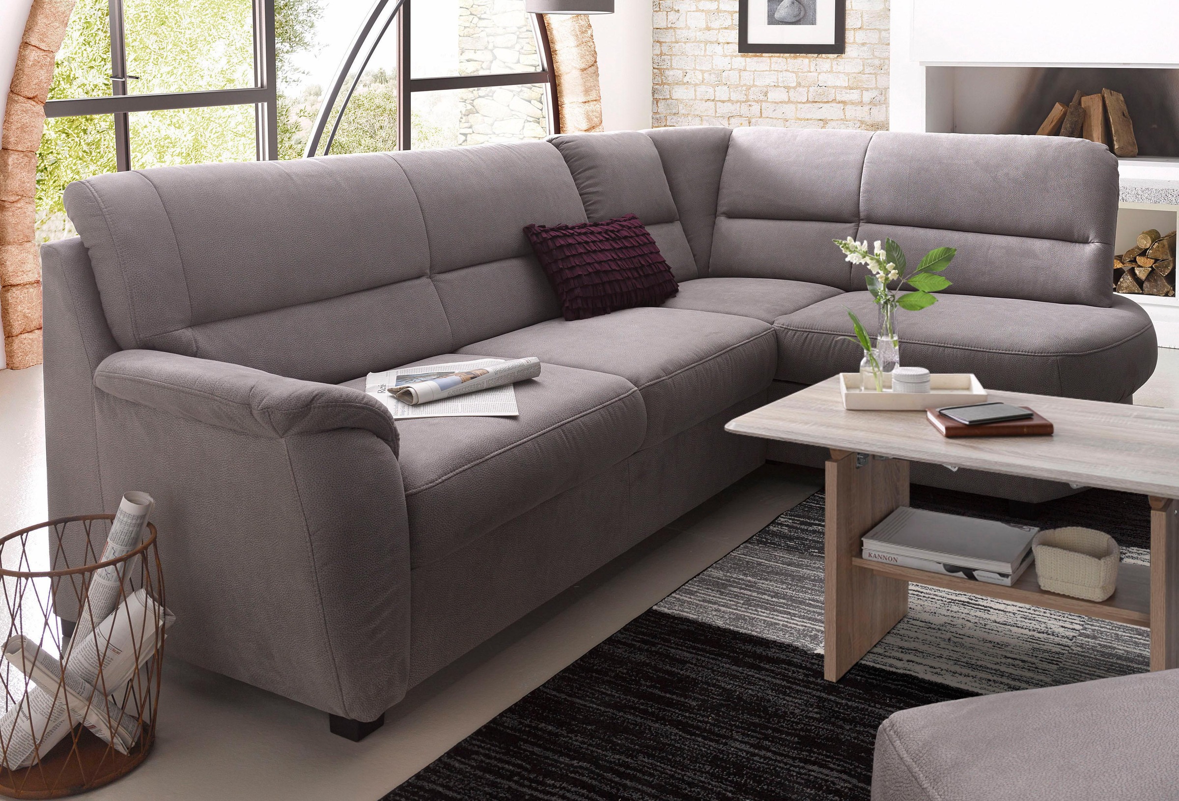 sit&more Ecksofa »Pandora L-Form«, wahlweise mit Bettfunktion und Bettkasten