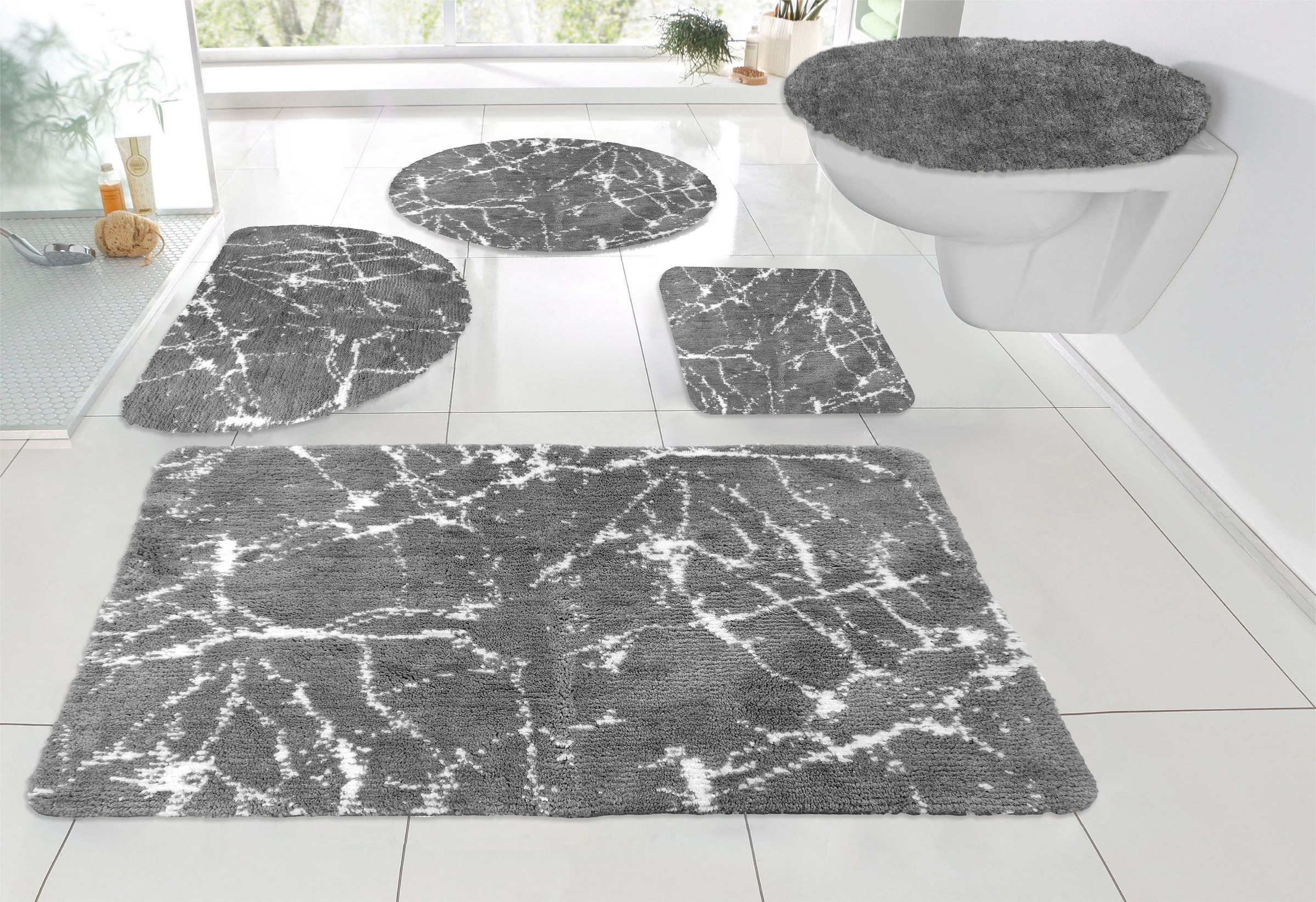 MY HOME Badematte »Marble« Höhe 15 mm rutschhemmend beschichtet fußbodenheizungsgeeignet schnell trocknend strapazierfähig Badteppich,...