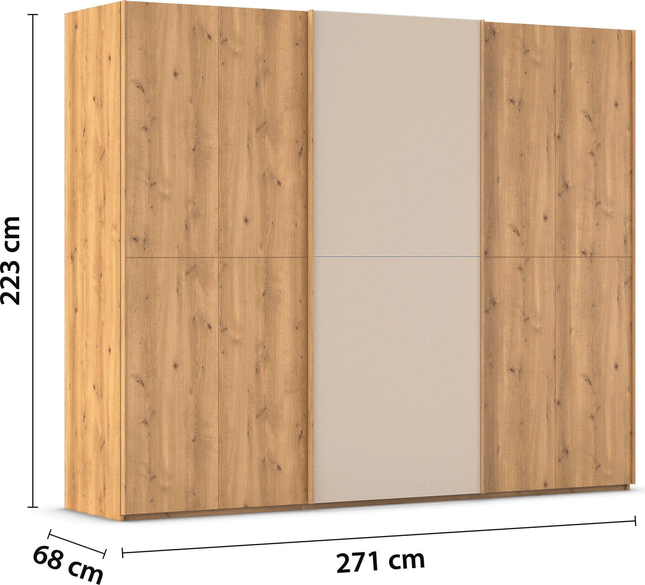 rauch Schwebetürenschrank »Kleiderschrank Schrank Garderobe Schlafzimmerschrank SCALE-WOOD«, edle geteilte Front in massiver Asteiche mit Glastüren MADE IN GERMANY
