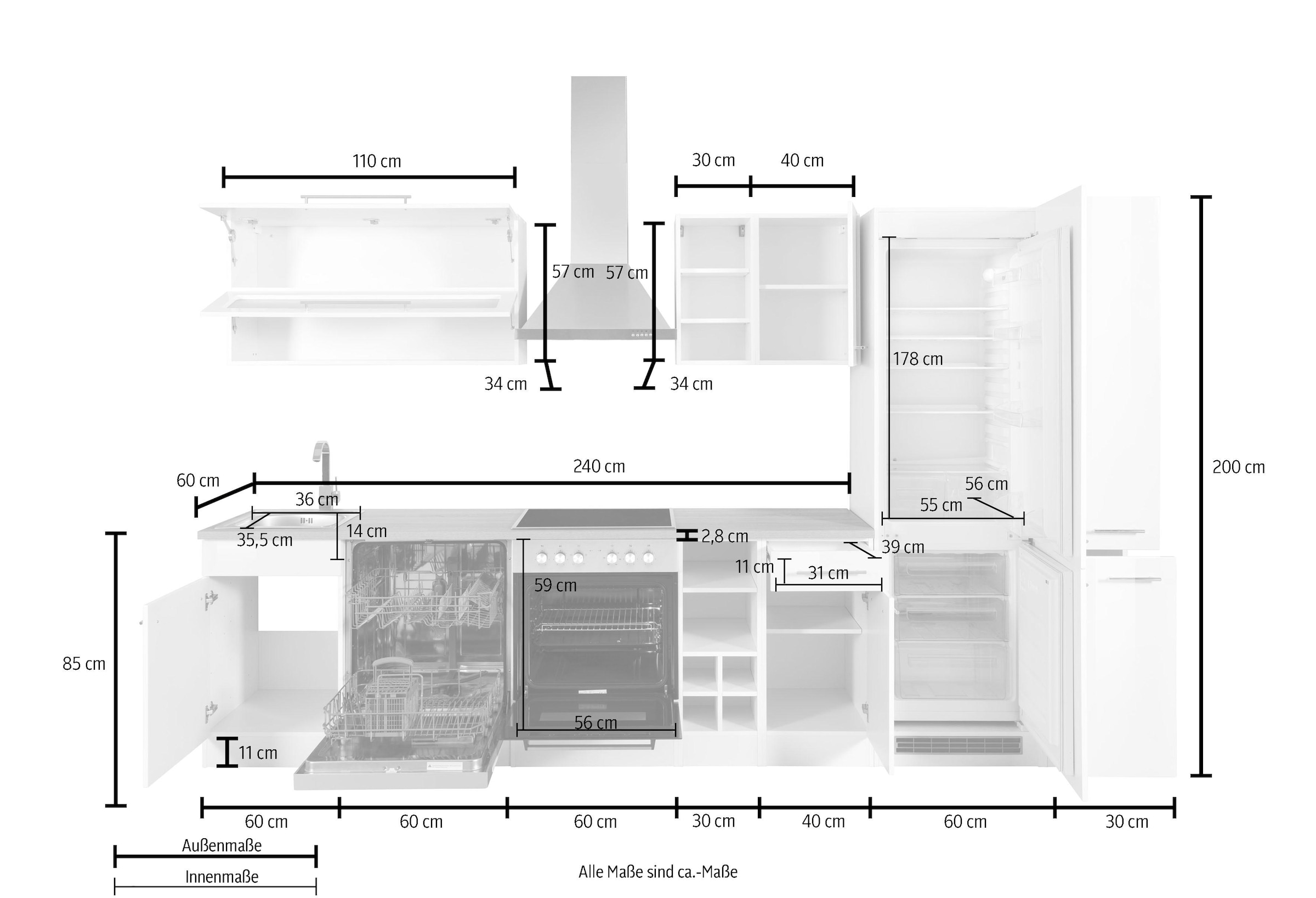 KOCHSTATION Küchenzeile »KS-Eton«, mit E-Geräten, Breite 330 cm