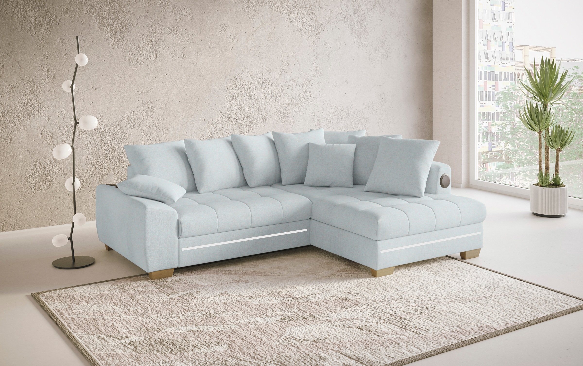 Mr. Couch Ecksofa »Nikita II, L-Form«, RGB-LED, Bluetooth-Soundsystem, wahlweise mit Bett, Bettkasten