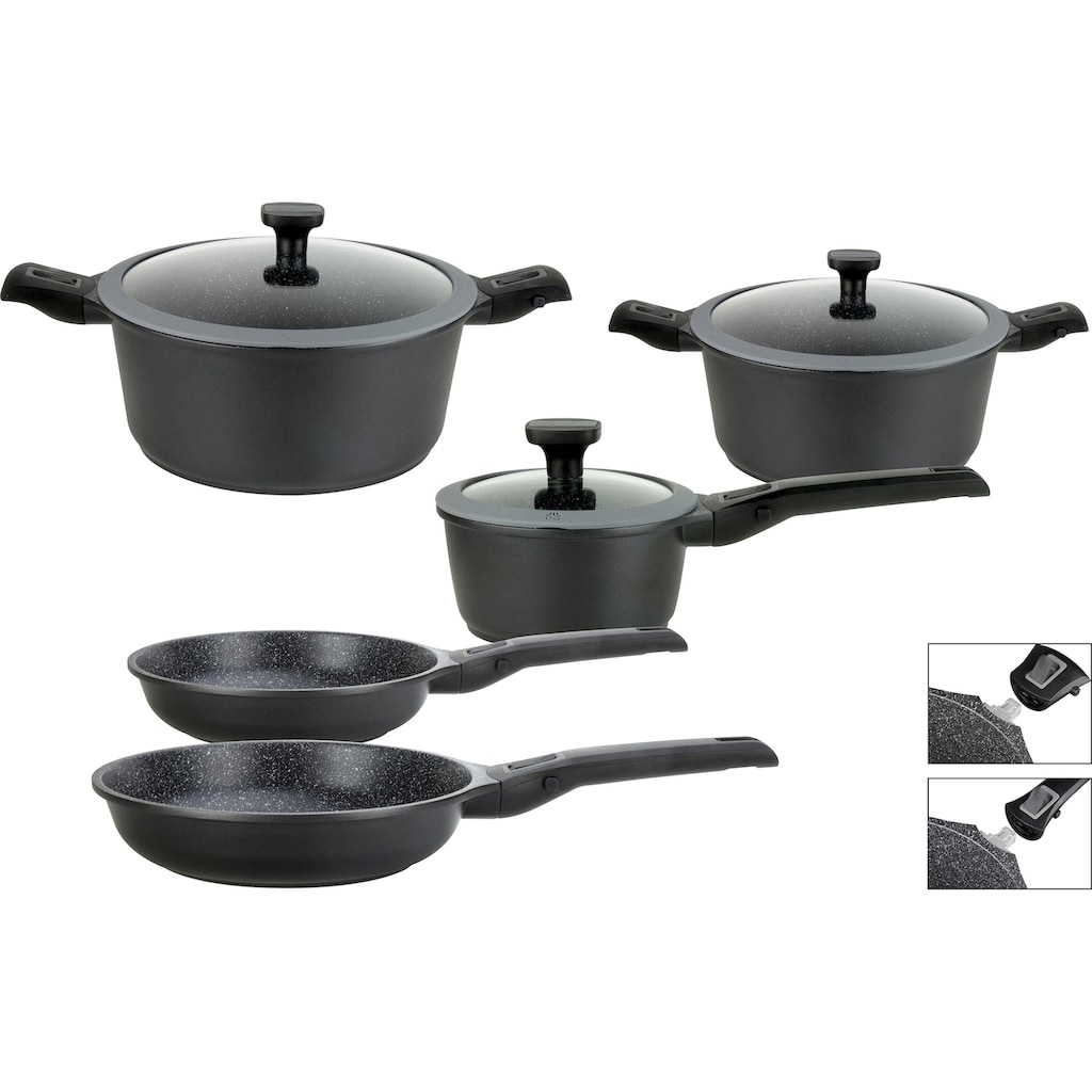 GSW Topf-Set »Easy Click«, Aluminiumguss, (Set, 8 tlg., Kochtopf 20/24 cm, Kasserolle 16 cm, Bratpfanne 20/24 cm)