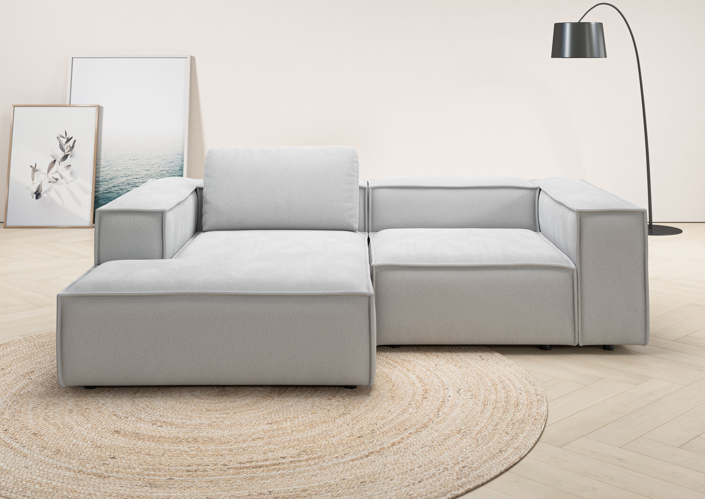 Places of Style Ecksofa »Watertown, kompakte L-Form, 246 cm breite für kleinere Räume«, modernes Ecksofa mit Feincordbezug, platzsparend & bequem