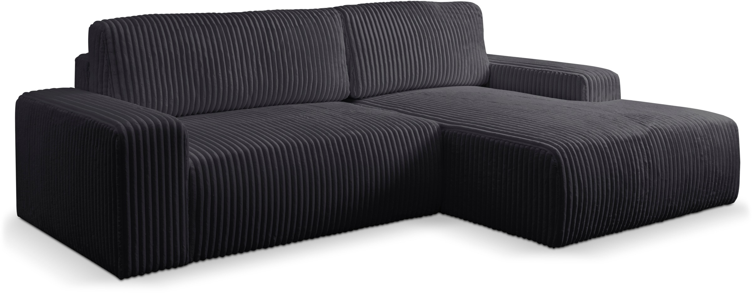 WERK2 Ecksofa »Rotterdam-L, kuschelweicher Cord oder Breitcord, L-Form, Breite 267 cm«, Design Ecksofa mit Schlaffunktion & Bettkasten, Breitcord, Schwarz