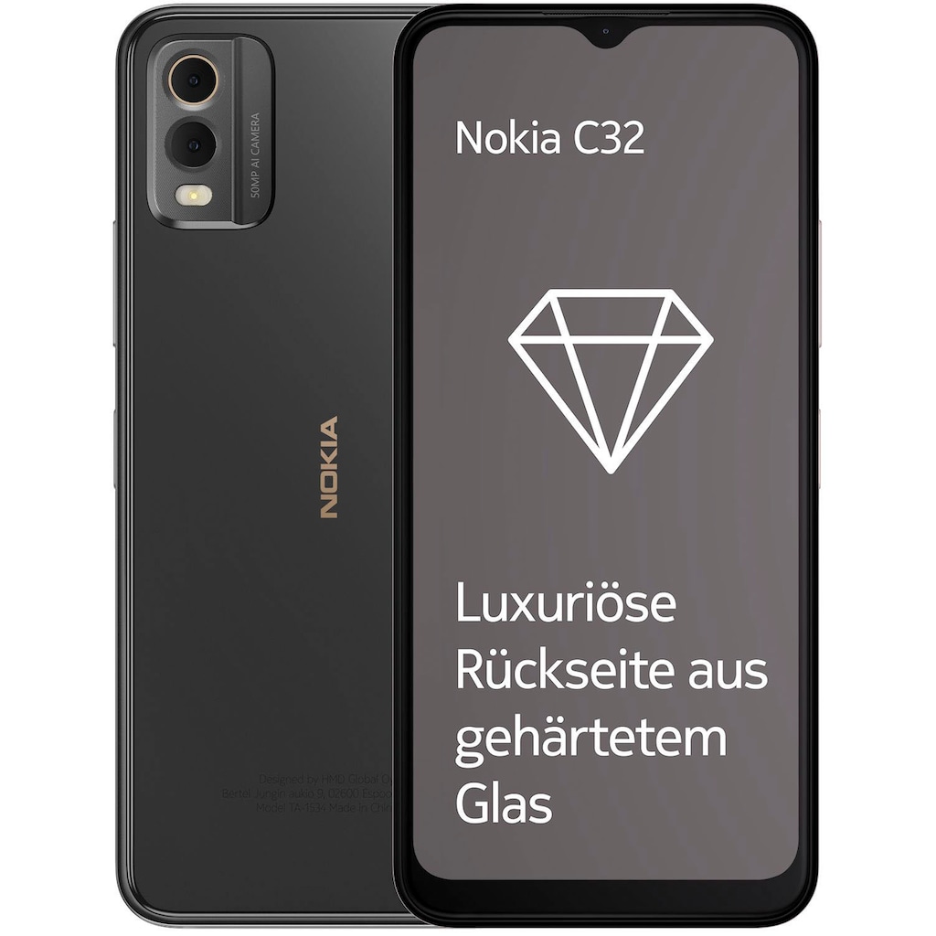Nokia Smartphone »C32, 3+64GB«, Charcoal, 16,56 cm/6,52 Zoll, 64 GB Speicherplatz, 50 MP Kamera