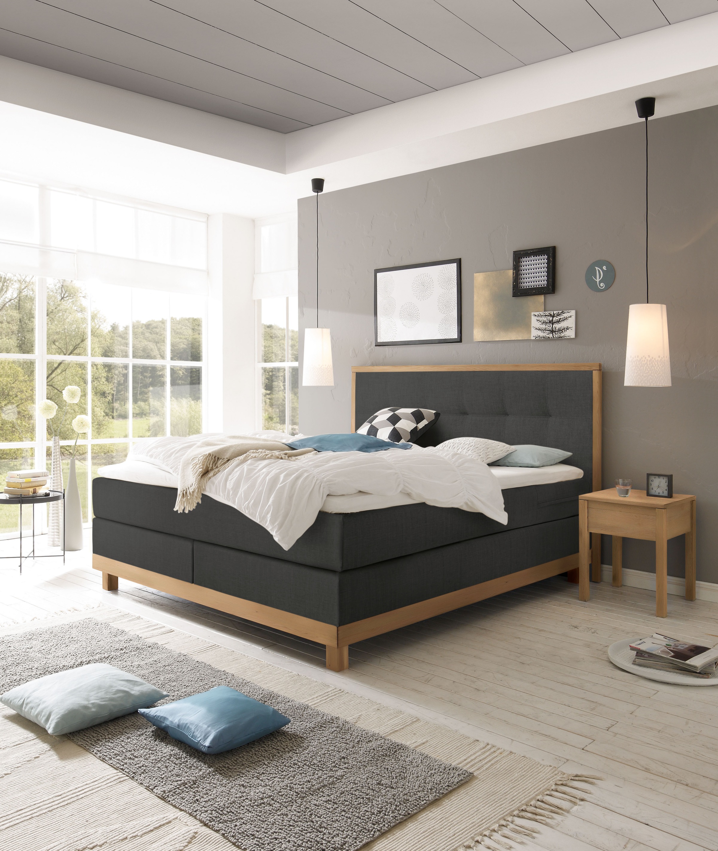HASENA Boxspringbett "Chalet" Boxspringbett, Kopfteil in massiver Eiche, Ei günstig online kaufen