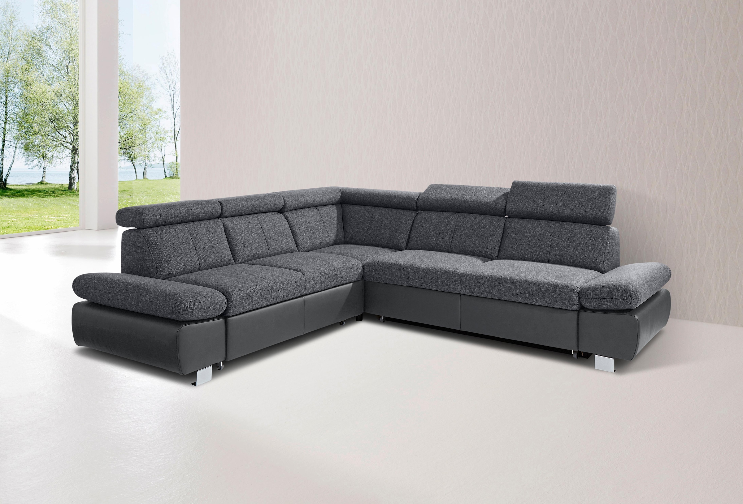 exxpo - sofa Rechnung inklusive Bettfunktion »Happy«, bestellen auf wahlweise und mit Kopfteil- Armteilverstellung, Ecksofa fashion
