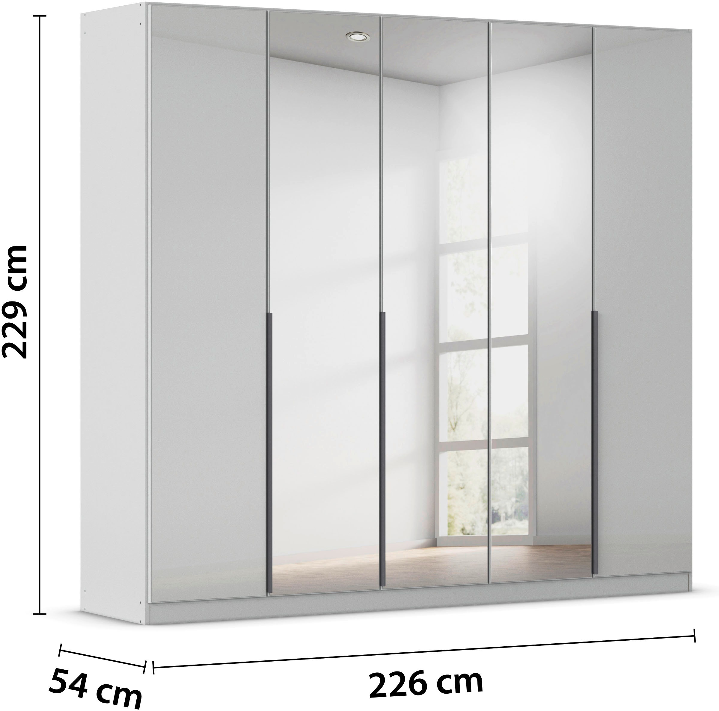 rauch Drehtürenschrank »Kleiderschrank Kleiderschränke Schrank Garderobe AGORDO mit Glasfront«, (in zwei Griff-Farben), durchdachte Innenausstattung, in 6 Breiten und 2 Höhen MADE IN GERMANY