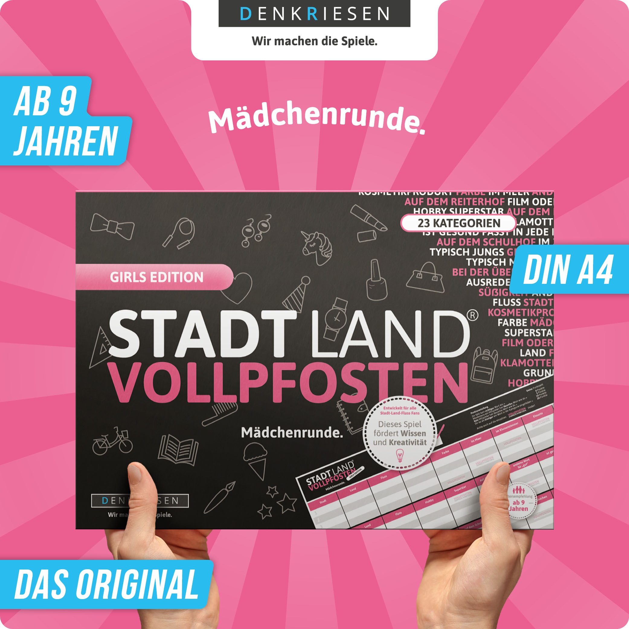 Denkriesen Spiel »Stadt Land Vollpfosten, Girls Edition Mädchenrunde A4 Block« Made in Germany