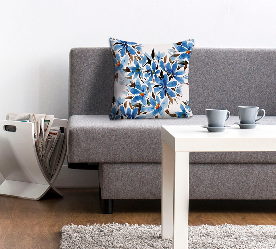 queence Dekokissen »Julian«, Kissenhülle,Blumen,Blau,Weiß,Floral,Elegant,Fr günstig online kaufen