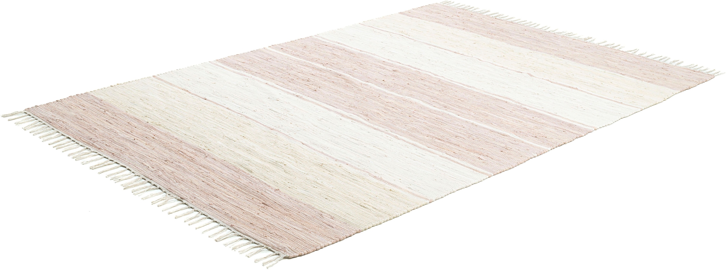 Fransen Teppich handgewebt, THEKO kaufen Raten mit gestreift, reine auf rechteckig, Cotton«, »Stripe Baumwolle, Flachgewebe,