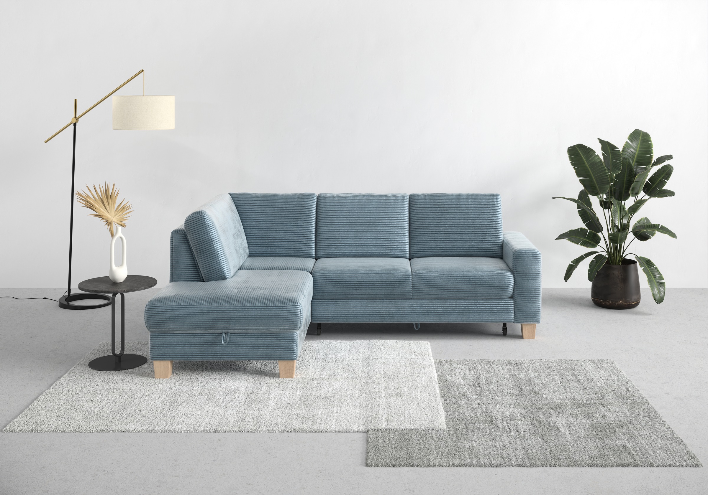Home affaire Ecksofa »Summer L-Form«, mit Ottomane, wahlweise mit Bettfunktion und Bettkasten, Cord-Bezug