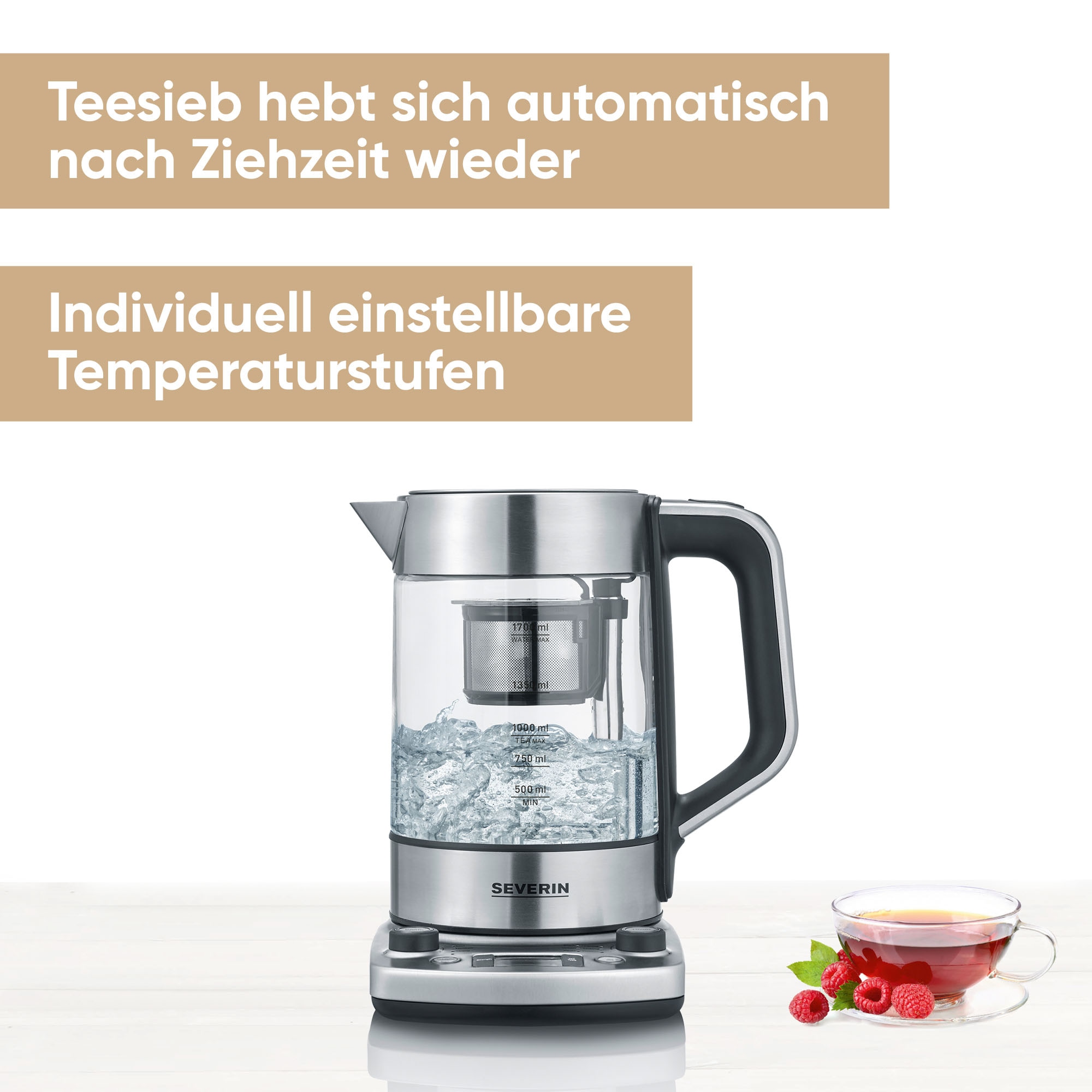 Severin Wasser-/Teekocher »WK 3422« 3000 W Temperaturstufen von 40°C – 100°C in 5°C-Schritten wählbar