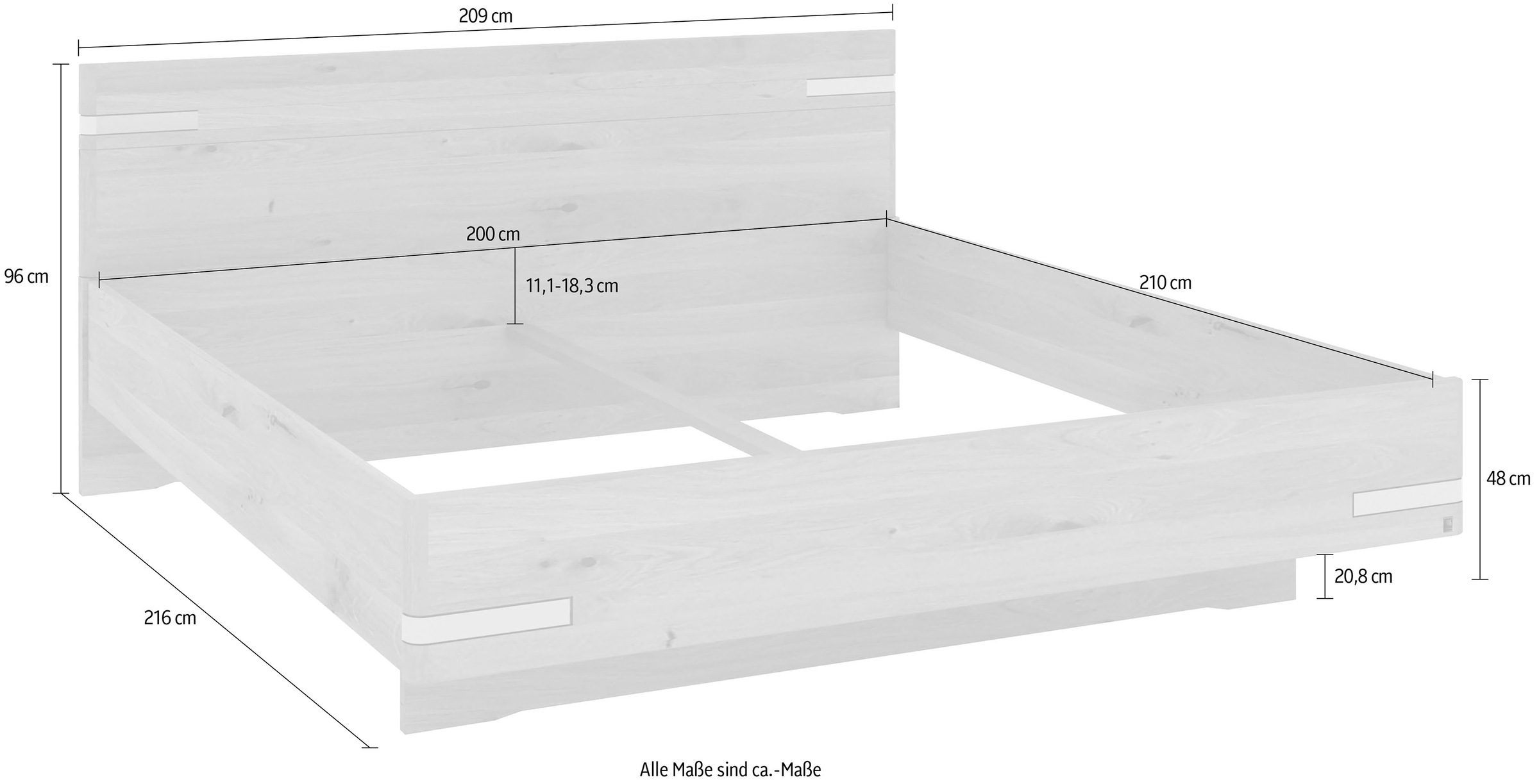 Musterring Holzbett »Savona«, (Belastbarkeit 220 Kg, 4-fache Liegehöhenverstellung, MADE IN GERMANY), Kopfteil in Bianco-Eiche massiv, Details in Chrom, verschiedene Größen