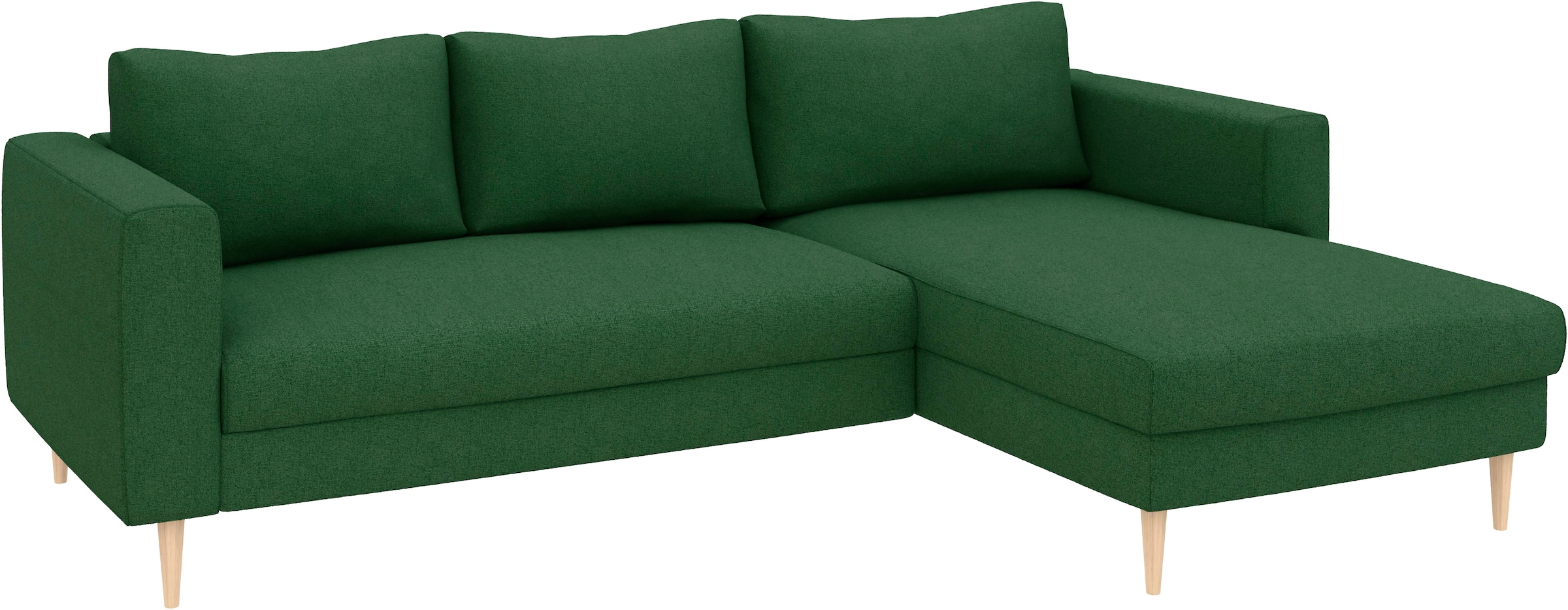 TRENDMANUFAKTUR Ecksofa »Amazing, wahlw. mit Schlaffunktion & Bettkasten, Fuß Buche lackiert« Recamiere beidseitig montierbar, L-Form,in Cord o. Struktur, B: 232 cm