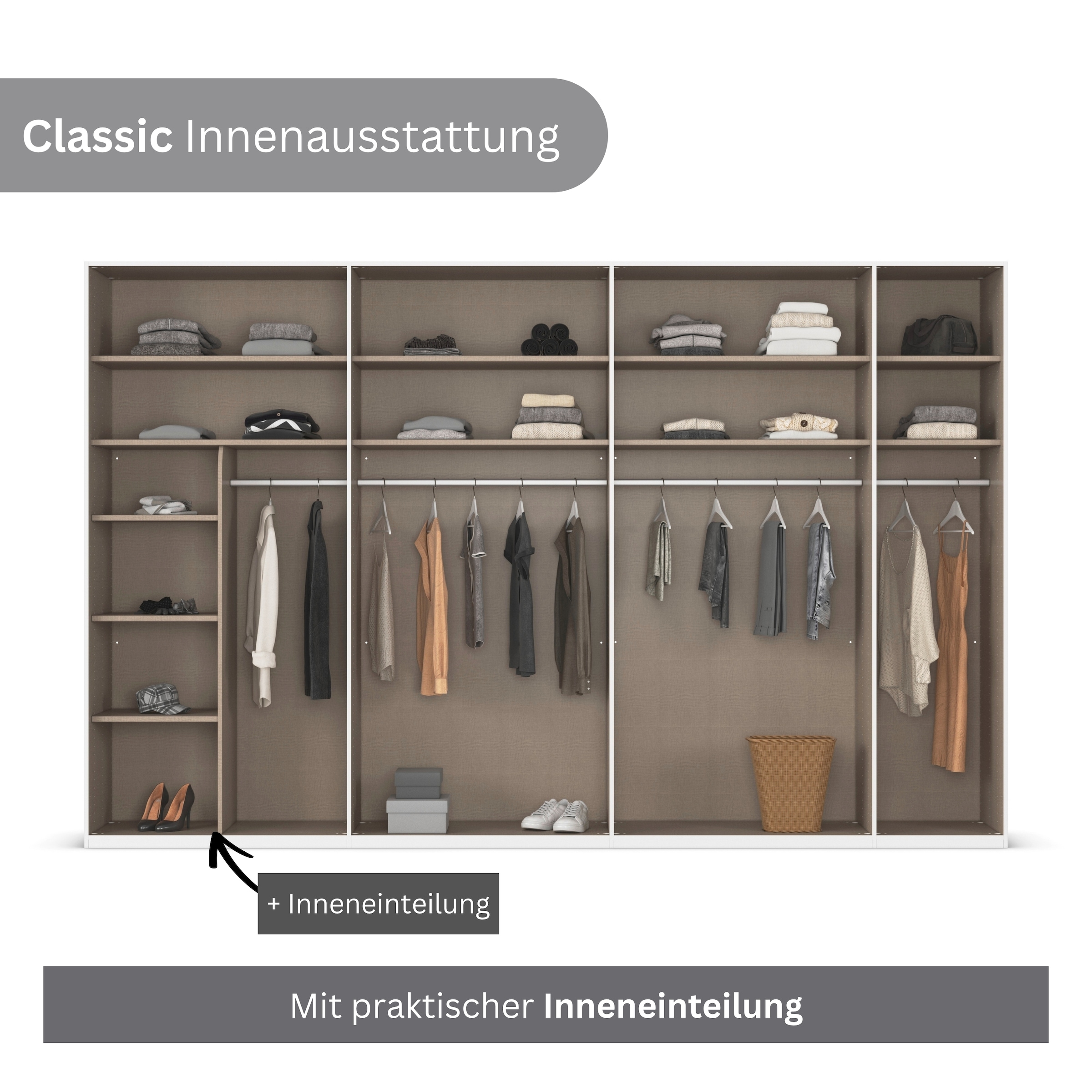 LeGer Home by Lena Gercke Kleiderschrank »Schrank Garderobe Ankleide Schlafzimmer Flur Serina«, (in 3 verschiedenen Ausstattungen BASIC/CLASSIC/PREMIUM), in 6 Breiten (101 - 401 cm) mit Front Glas oder Dekor MADE IN GERMANY