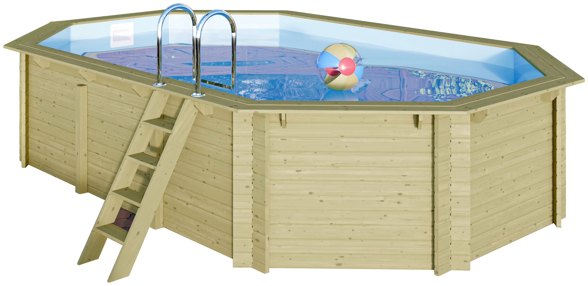 Karibu Achteckpool »PALMA Set A BxLxH: 358x569x124 cm« 38 mm kesseldruckimprägniertes Fichtenholz