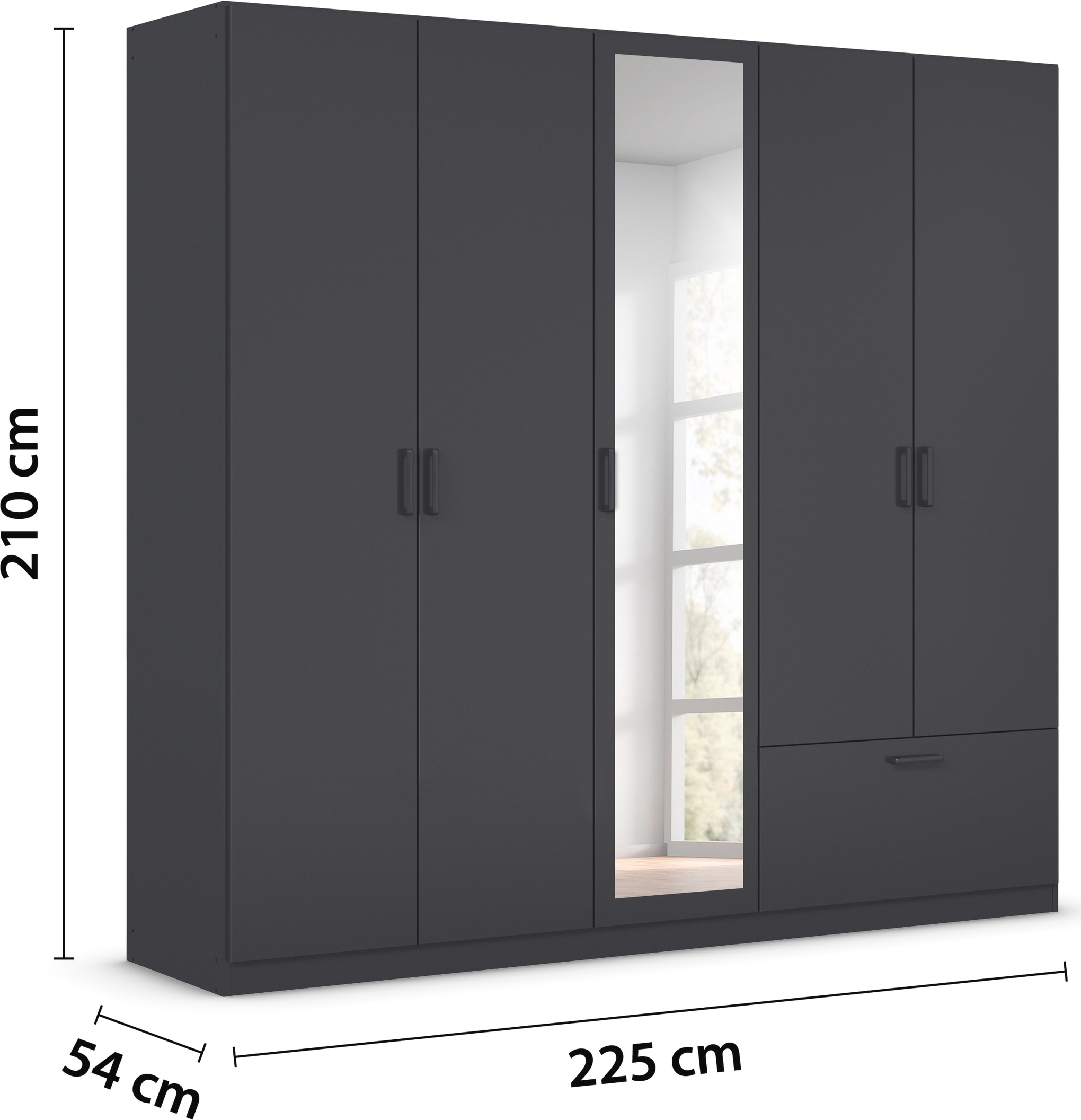 rauch Drehtürenschrank »Kleiderschrank Schrank Garderobe Wäscheschrank BARI mit Spiegel«, mit Schubasten außen, moderner Griff in Graumetallic MADE IN GERMANY