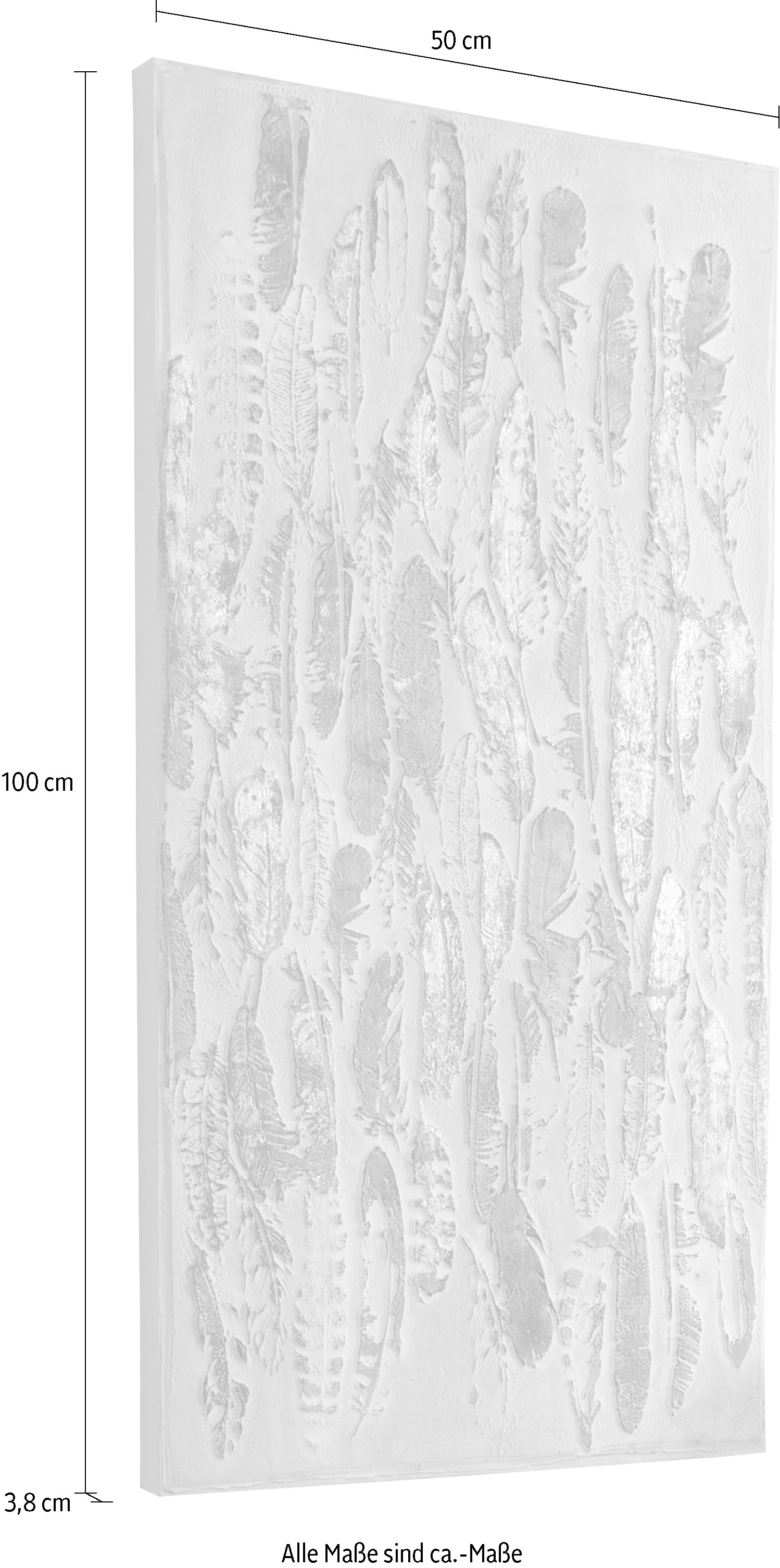 Myflair Möbel & Accessoires Ölbild »Gemälde Madie, silberfarben«, Bild auf Leinwand, Motiv Federn, 100x50 cm, Wohnzimmer