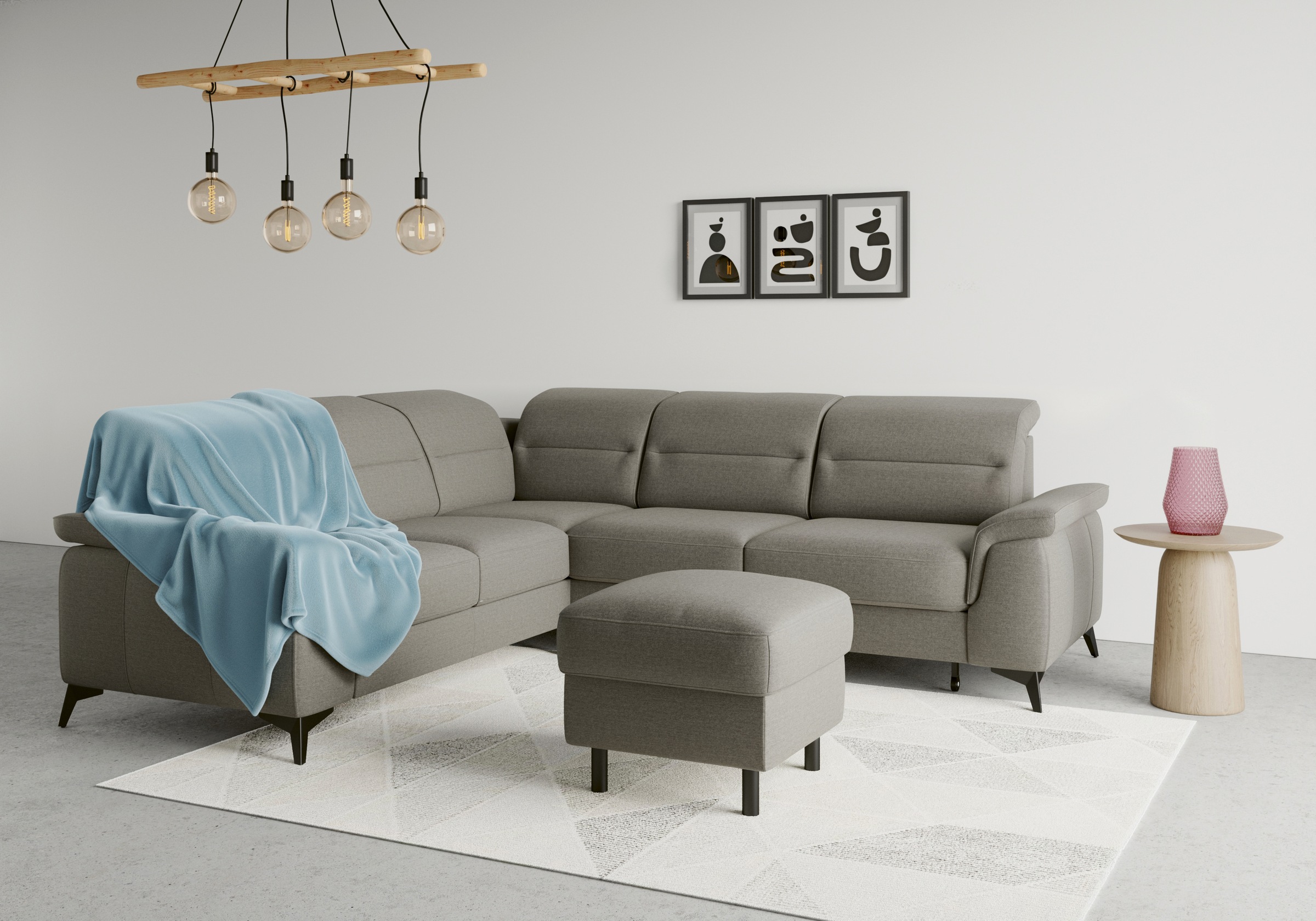 sit&more Ecksofa »Sinatra L-Form«, optinal mit Kopfteilverstellung und Armteilfunktion, Metallfüße