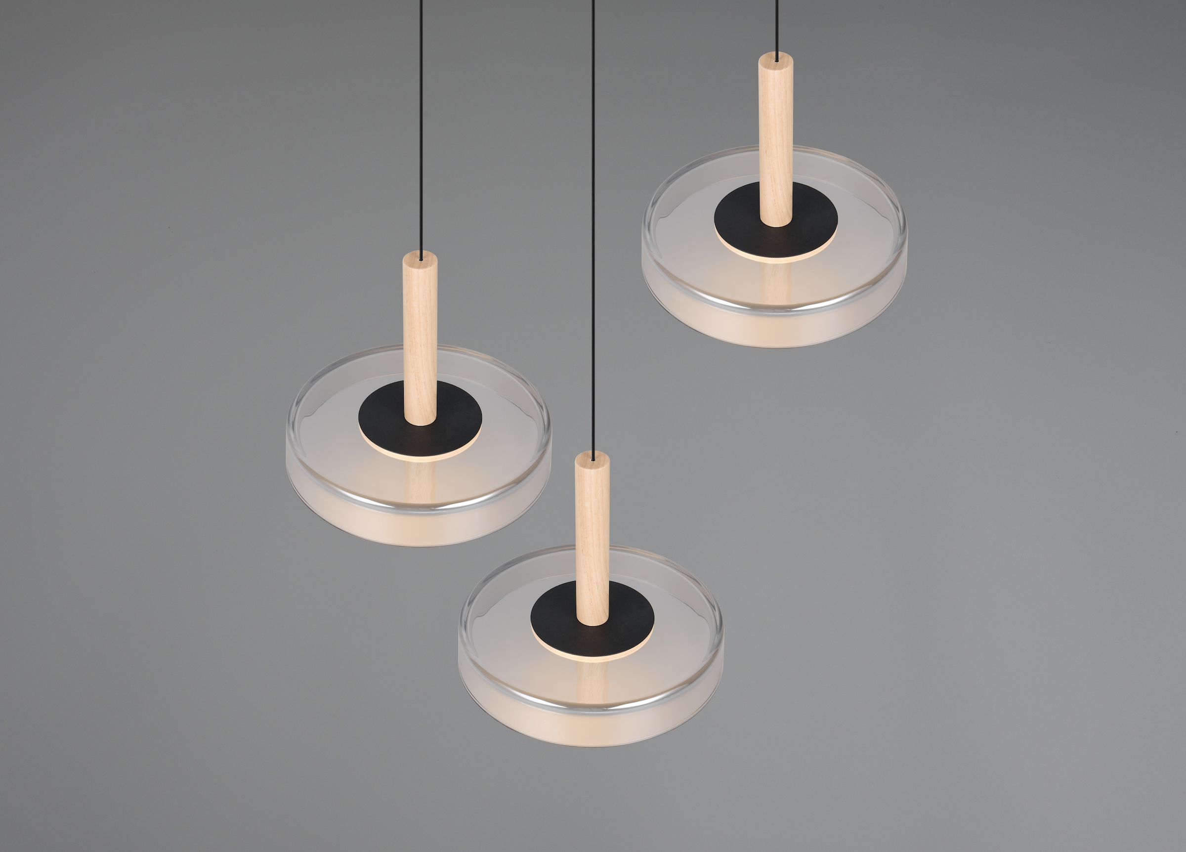 TRIO Leuchten LED Pendelleuchte »CELESTE dimmbare LED Hängelampe aus Metall Glas & Holz, 7,5W 750 Lumen«, 3 flammig, Leuchtmittel LED-Board | LED fest integriert, 3-flammig einfach höhenverstellbar von 50-200 cm 3-Stufen Dimmfunktion