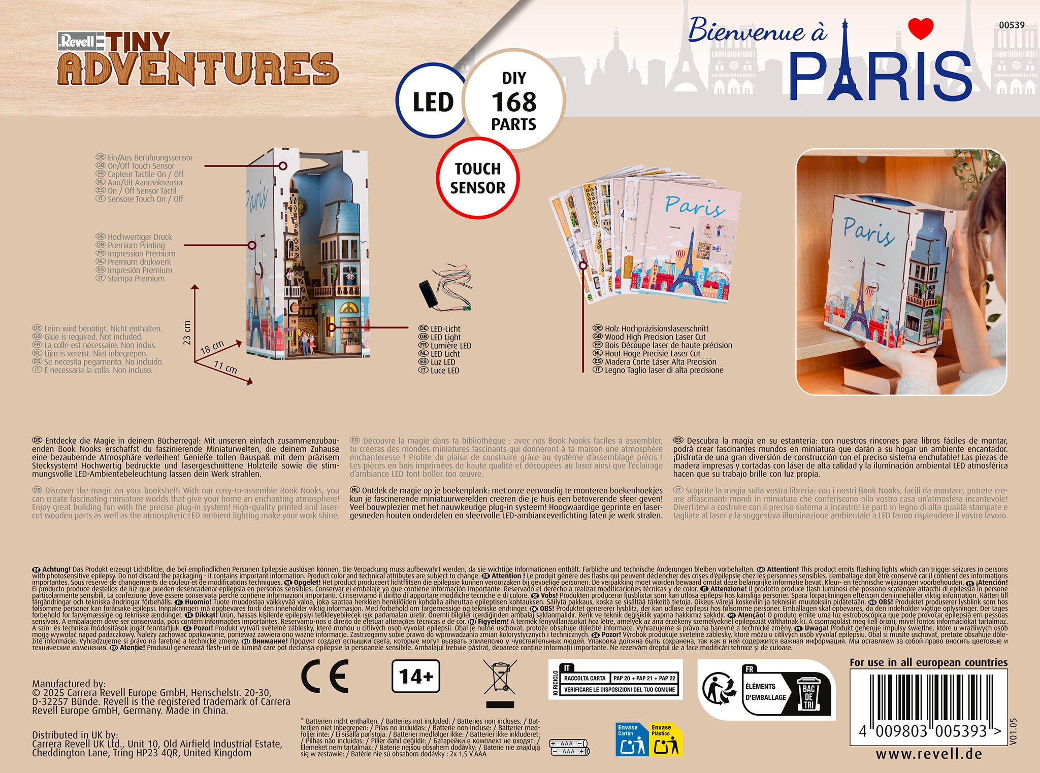 Revell® 3D-Puzzle »Book Nook, Tiny Adventures Paris«, Buchstütze; mit LED-Beleuchtung